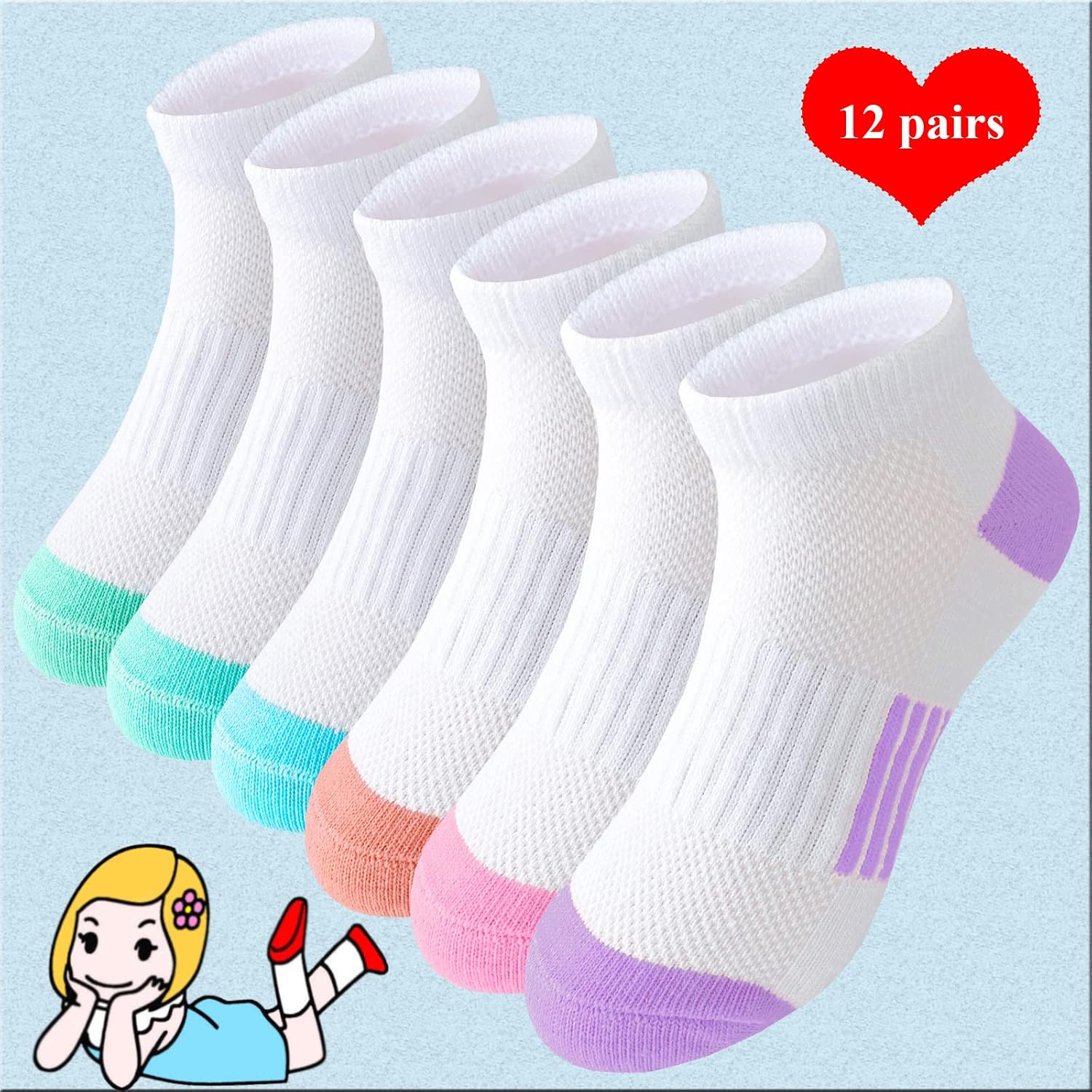 Thumbnail 5 de Bemeol Girls Socks 12-Pair Ankle Sport