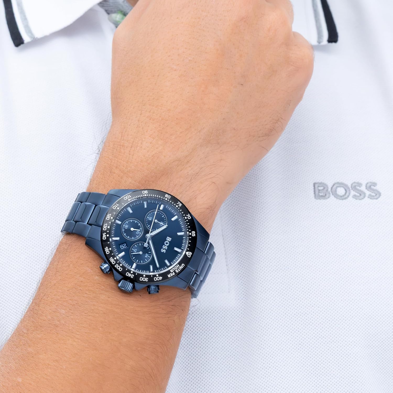 Detalle de BOSS Chronograph Quartz Watch for Men with Blue Stainless Steel Bracelet – 1513758