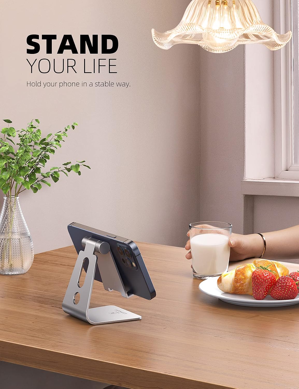 Detalle 2 de Lamicall A-Stand 02 Aluminum Cell Phone Stand, Adjustable Viewing Angle, Silver