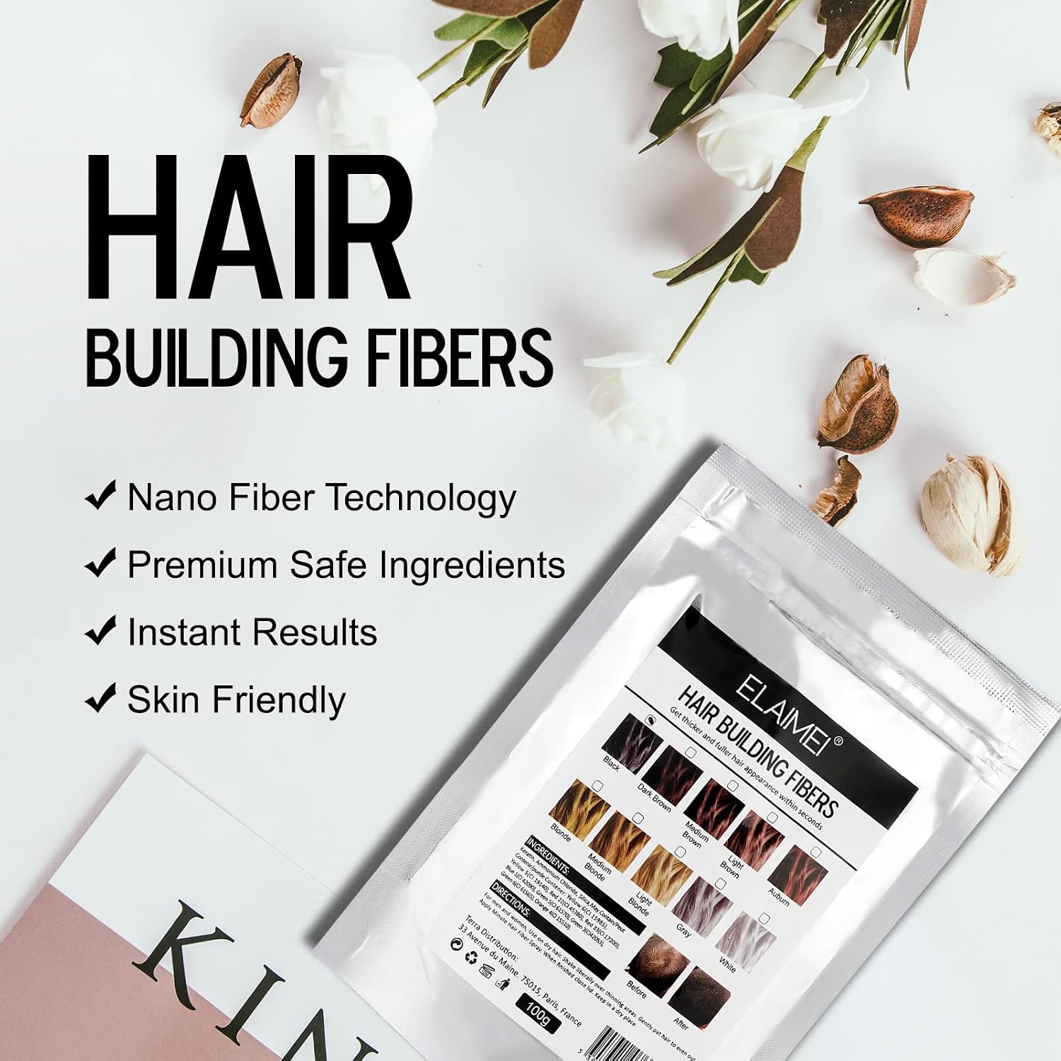 Detalle de Fibre di costruzione dei capelli alla cheratina, polvere professionale 100G – Marrone scuro