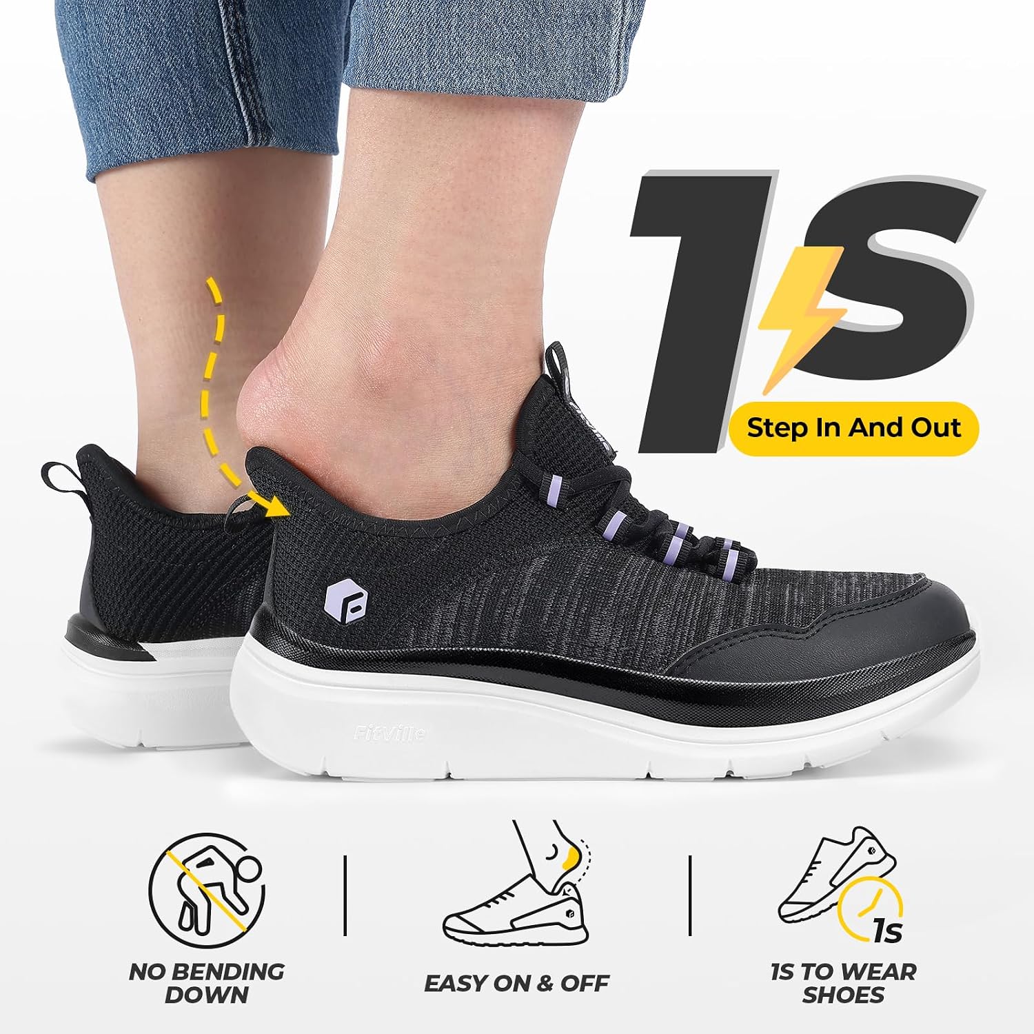 Detalle de FitVille Slip On Sneaker Damen – Breite Zehenbox, atmungsaktiv und ultraleicht
