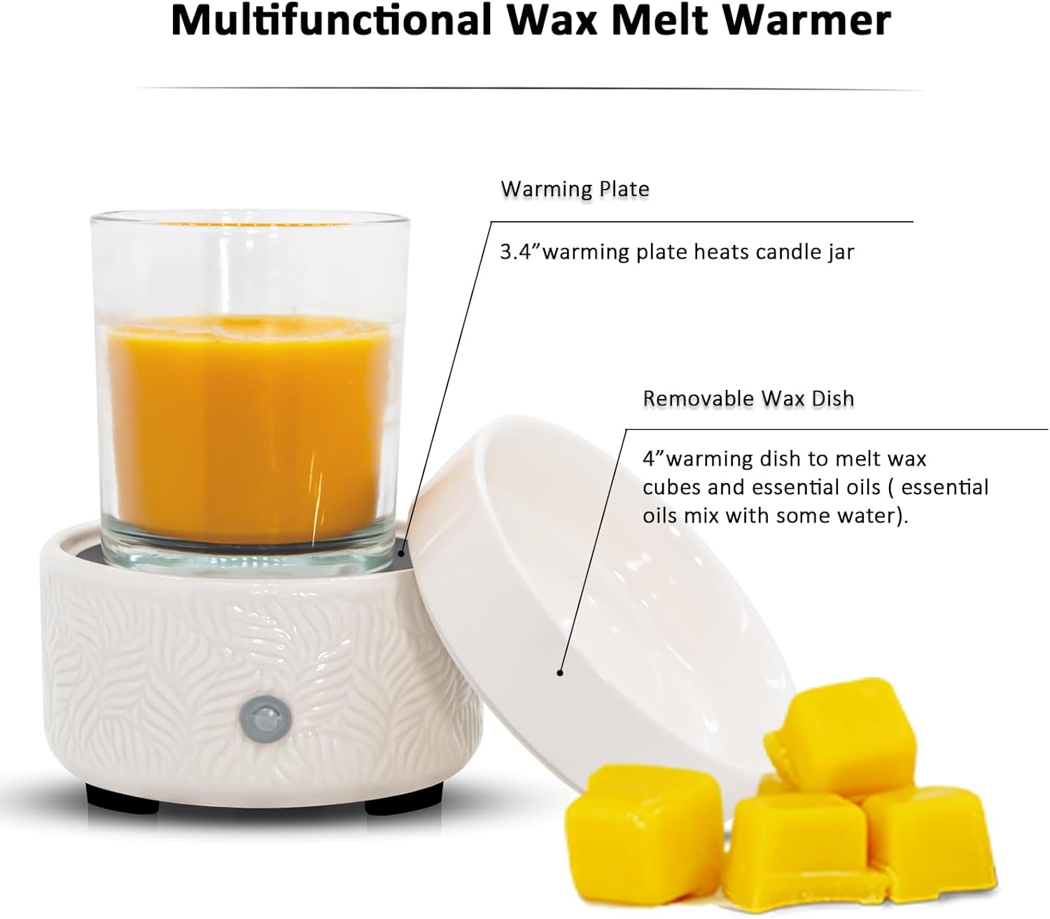 Thumbnail 3 de Dialan’s Electric Wax Melts Candle Burner 3-in-1 Ceramic Wax Warmer (Embossed Leaves)