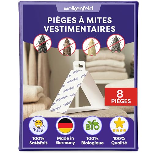 Detalle de Wolkenfeld Anti Mites Textiles pour Armoire et Vêtements avec Phéromone – 8 Pièges Adhésifs, Laine et Cachemire Protégés