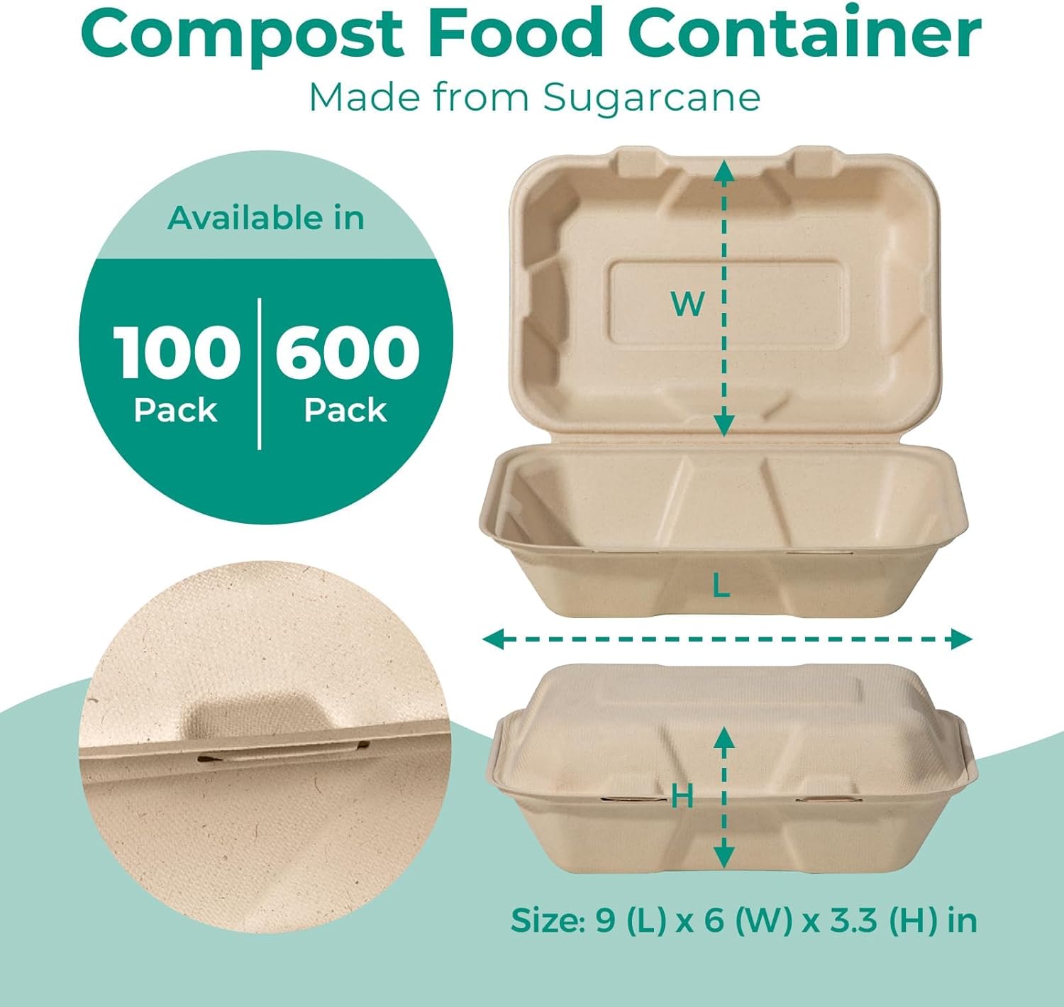 Thumbnail 1 de Fit Meal Prep 100 Pack 9x6 Compostable To Go Food Containers