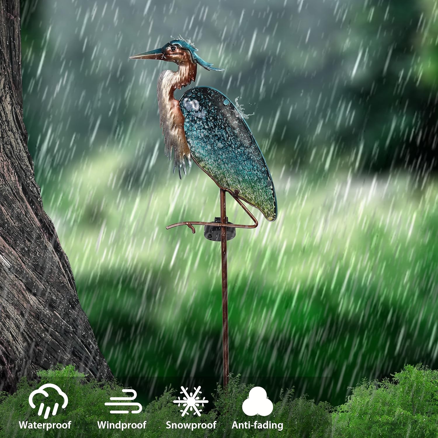 Detalle de TERESA'S COLLECTIONS Large Glass Blue Heron Solar Garden Light