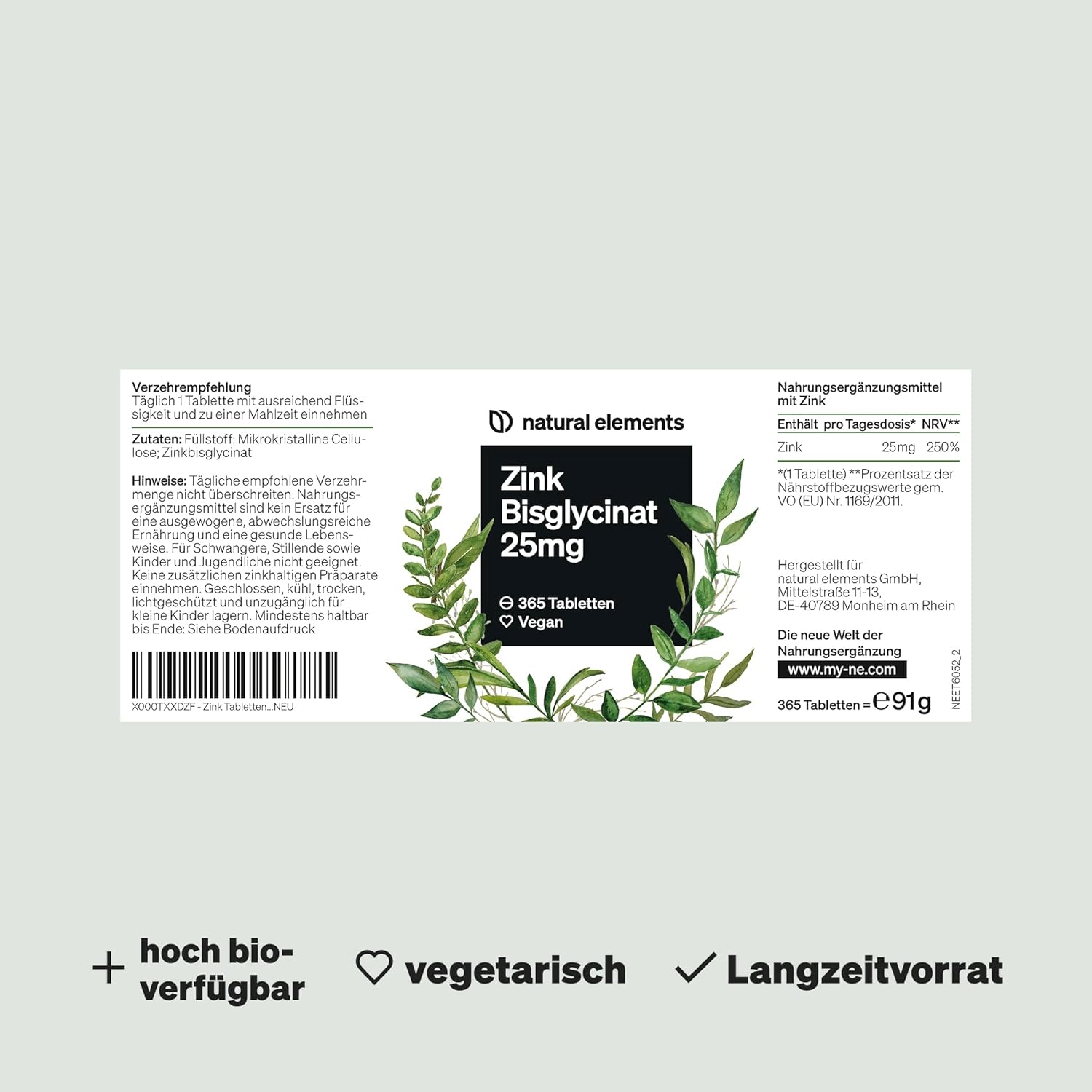 Thumbnail 4 de natural elements Zink 25 mg Tabletten, 365 Stück 💊