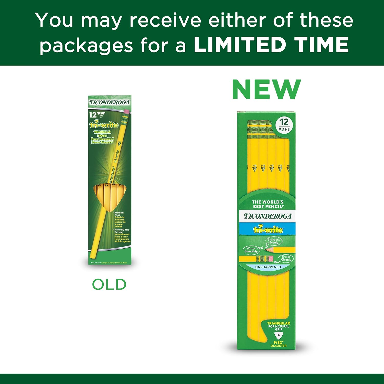 Thumbnail 5 de Ticonderoga Tri-Write Wood-Cased Pencils, #2HB, Yellow, 12 Count