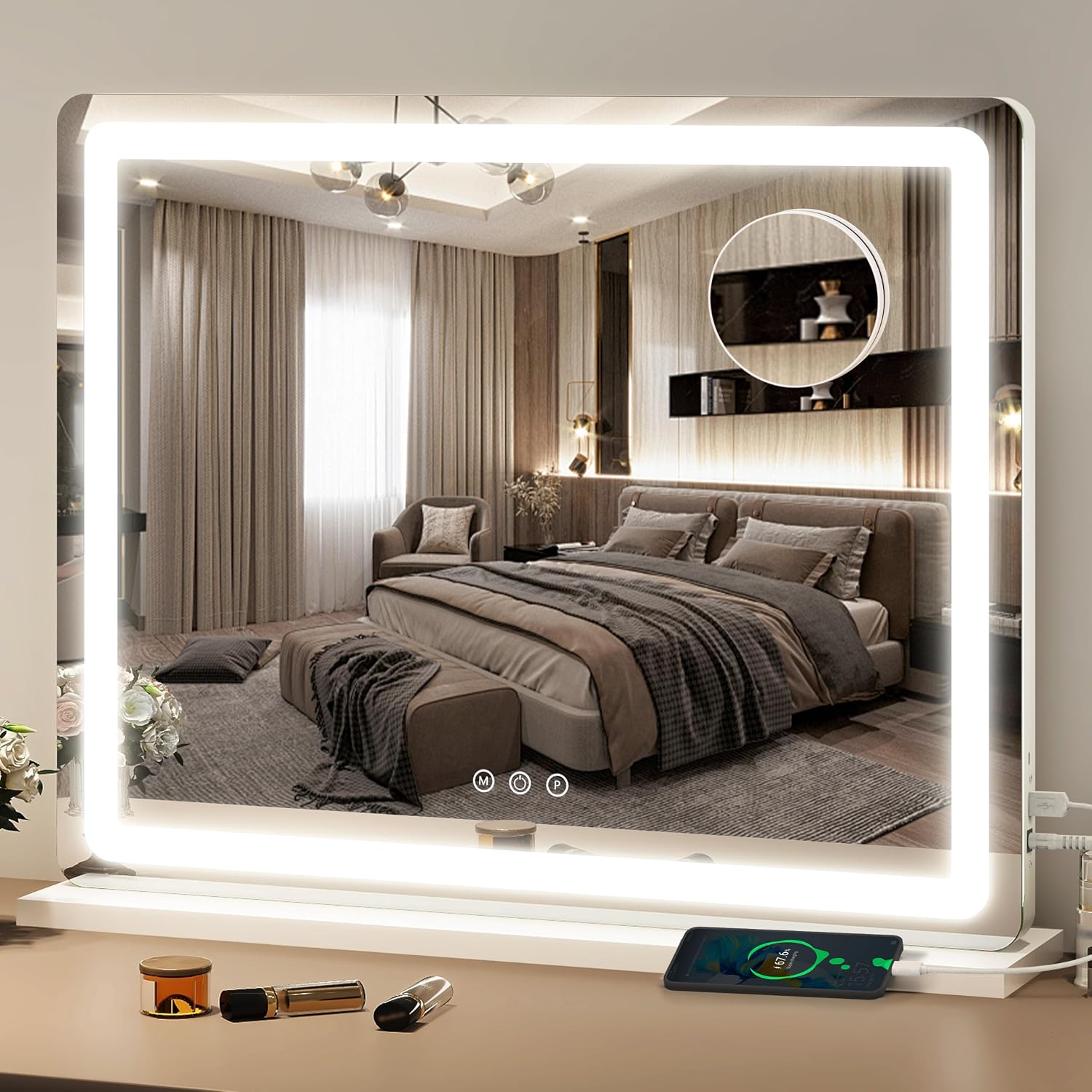 FENNIO 23" x 18" Vanity Mirror with Lights (LED) — 3 Color Modes & Adjustable Brightness
