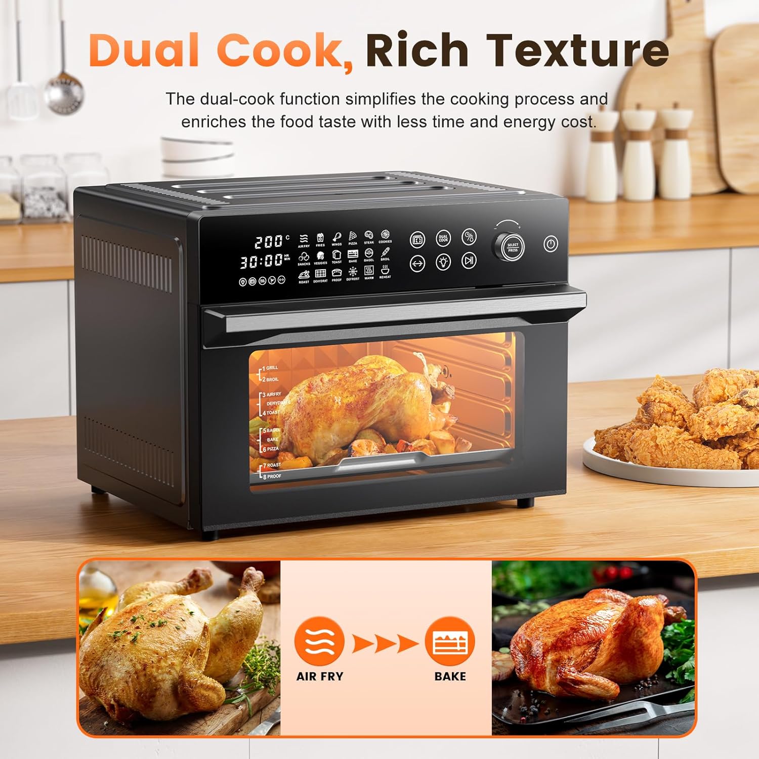 Thumbnail 4 de 30L Air Fryer Oven with 18 in 1 Presets and Dual-Cook Function