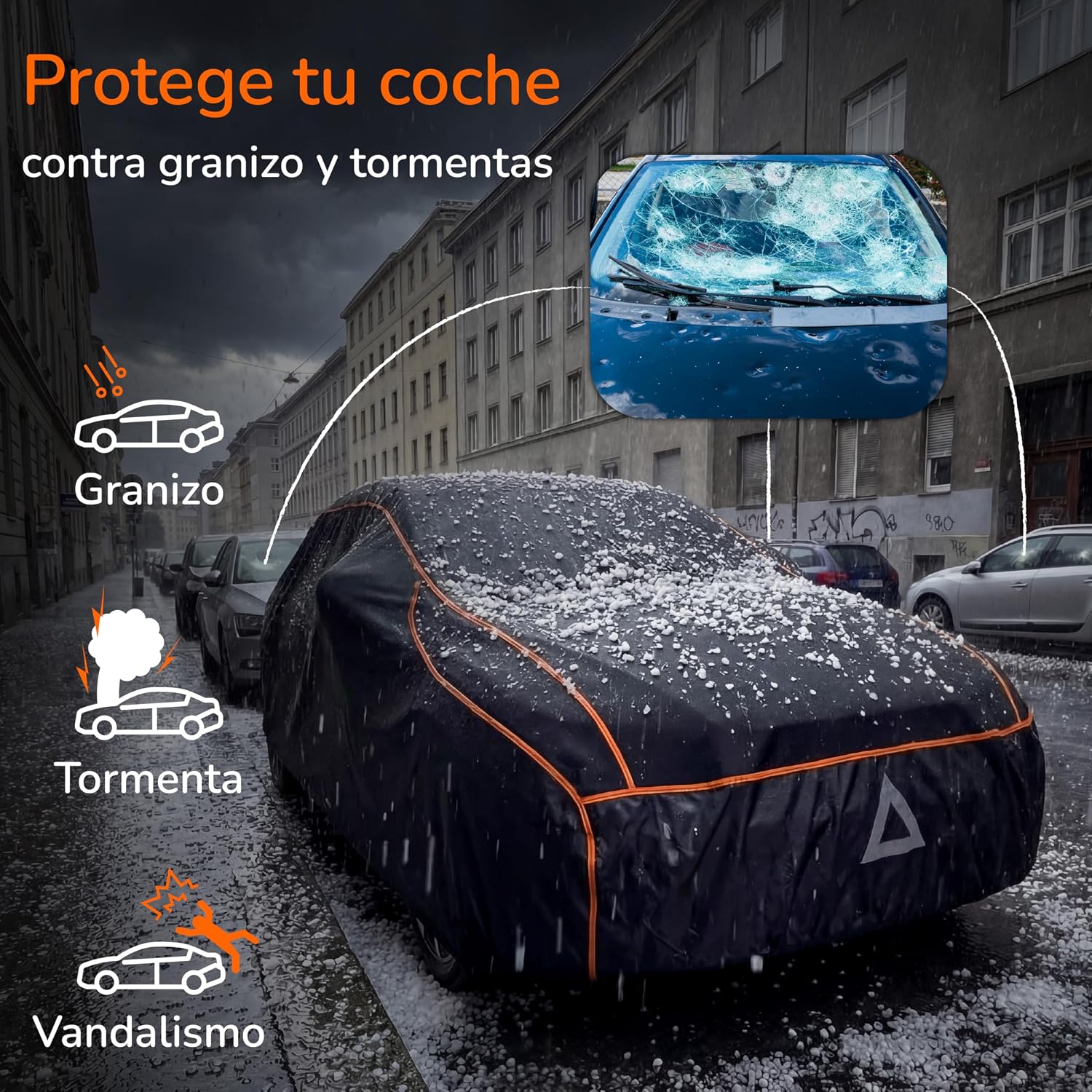 Detalle 2 de Upgrade4cars Funda Coche Exterior Anti-Granizo 540×210×150 cm