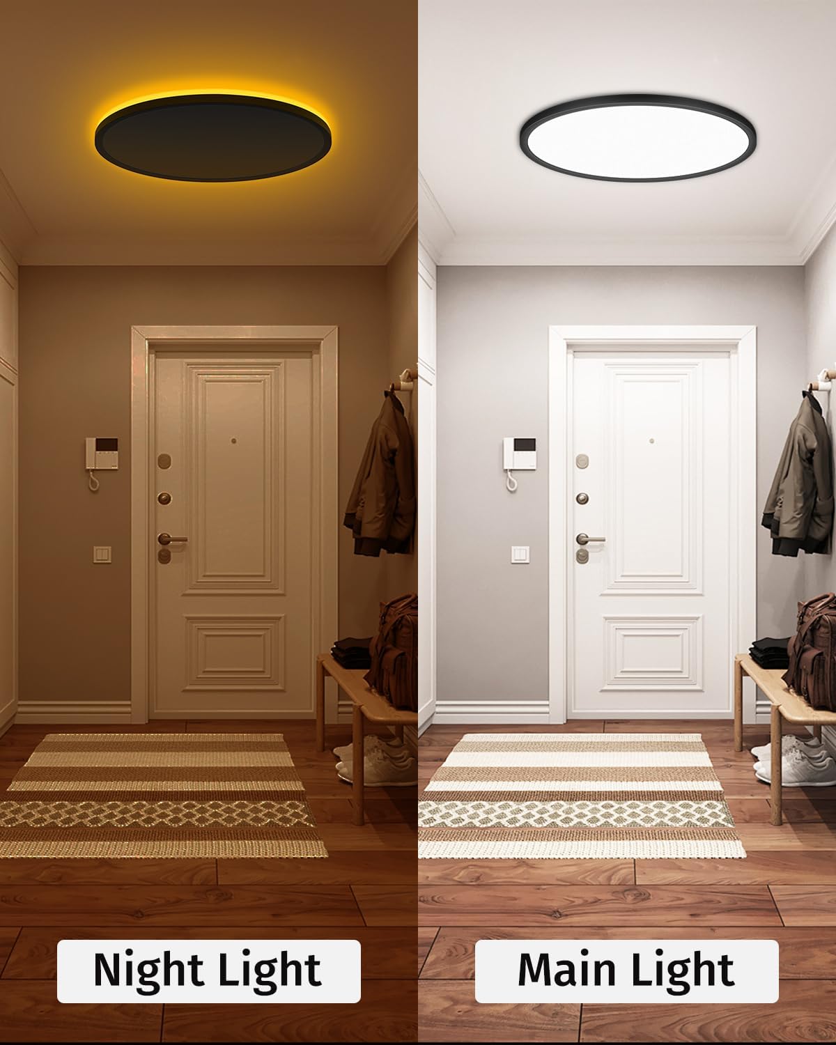 Thumbnail 3 de Bowfar LED Deckenleuchte 24W mit Fernbedienung, dimmbar (3000K–6500K) & Amber-Nachtlicht 1800K, Ø29,5 cm, schwarz