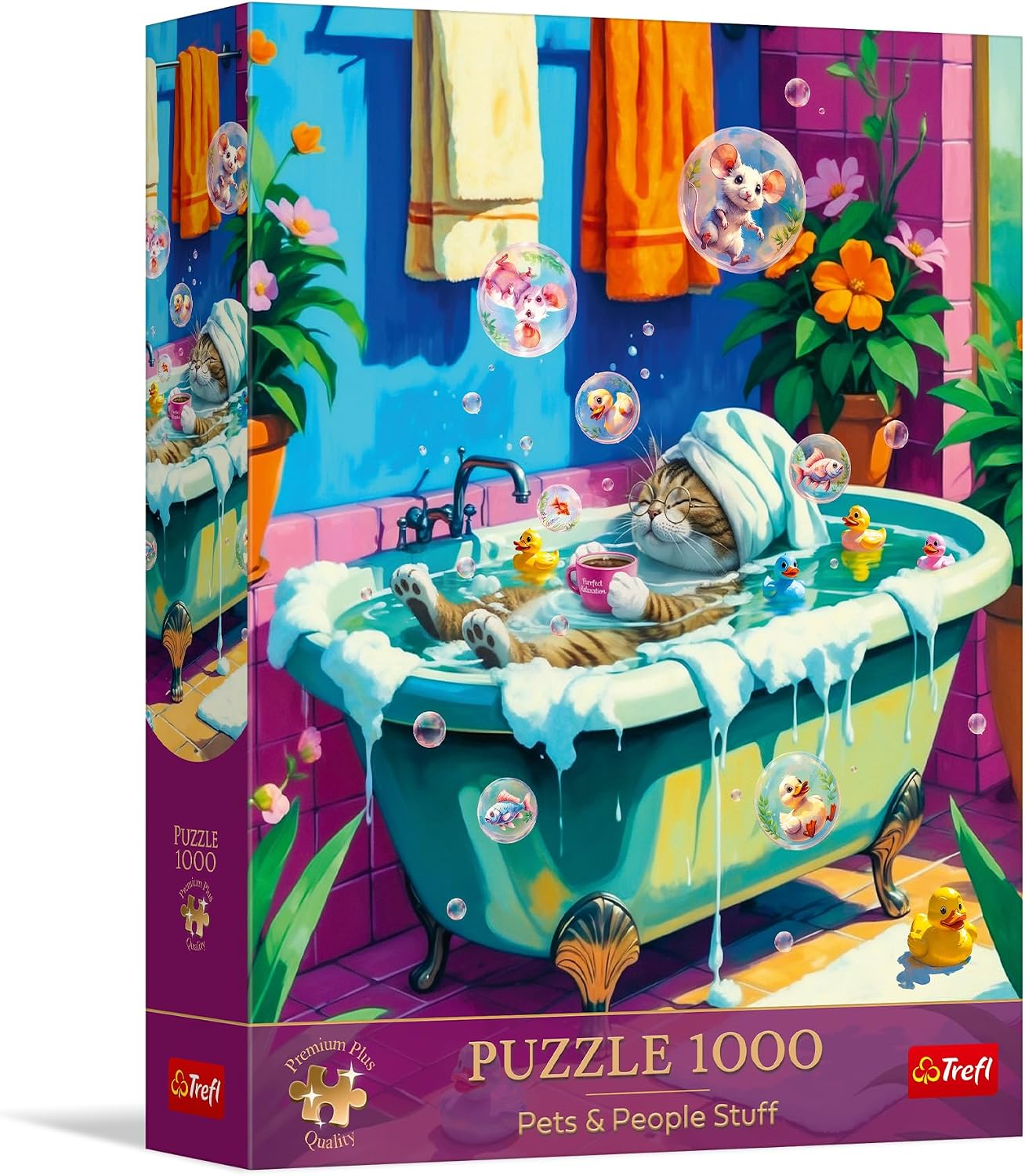 Detalle de Trefl Miauw legpuzzel met 1.000 stukjes, kattenafbeelding en poster