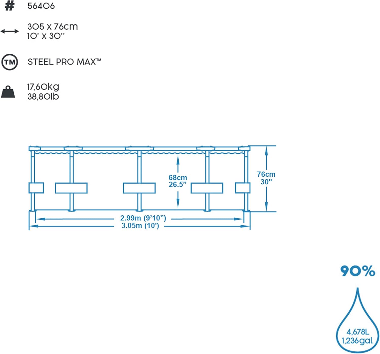 Thumbnail 2 de Bestway 56406-3 Piscina Fuori Terra Steel PRO Max 305x76 cm: robustezza e praticità per l’estate