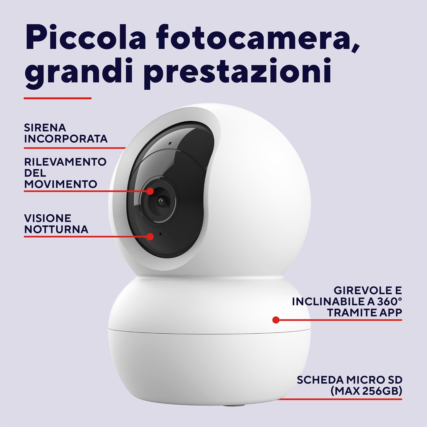 Thumbnail 1 de Trust SMARTCAM-2800 Telecamera WiFi interna 360° con visione notturna, sirena, microfono integrato e rilevamento umano