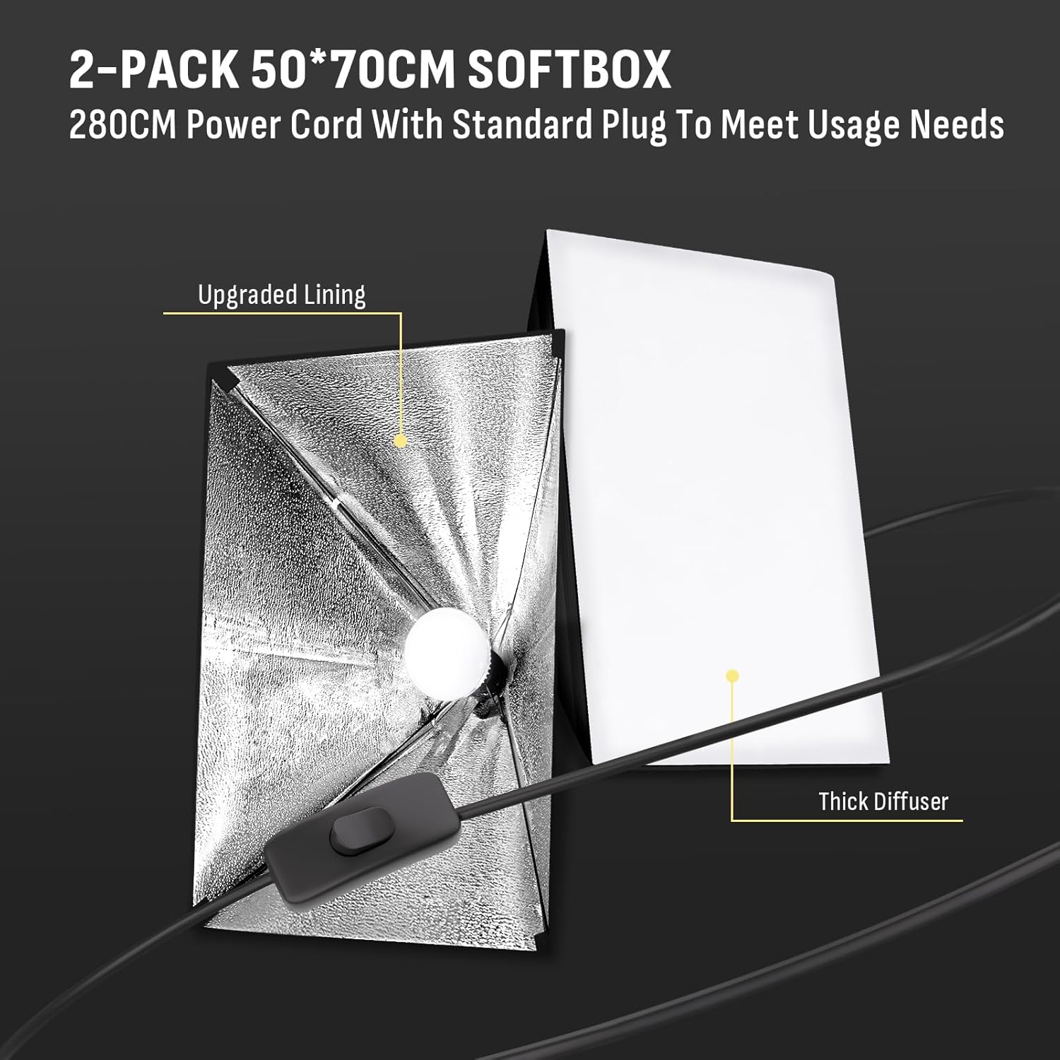Thumbnail 4 de Niceveedi 50x70cm Photography Light Kit, 2-Pack with 85W Bulbs and 203cm Tripods