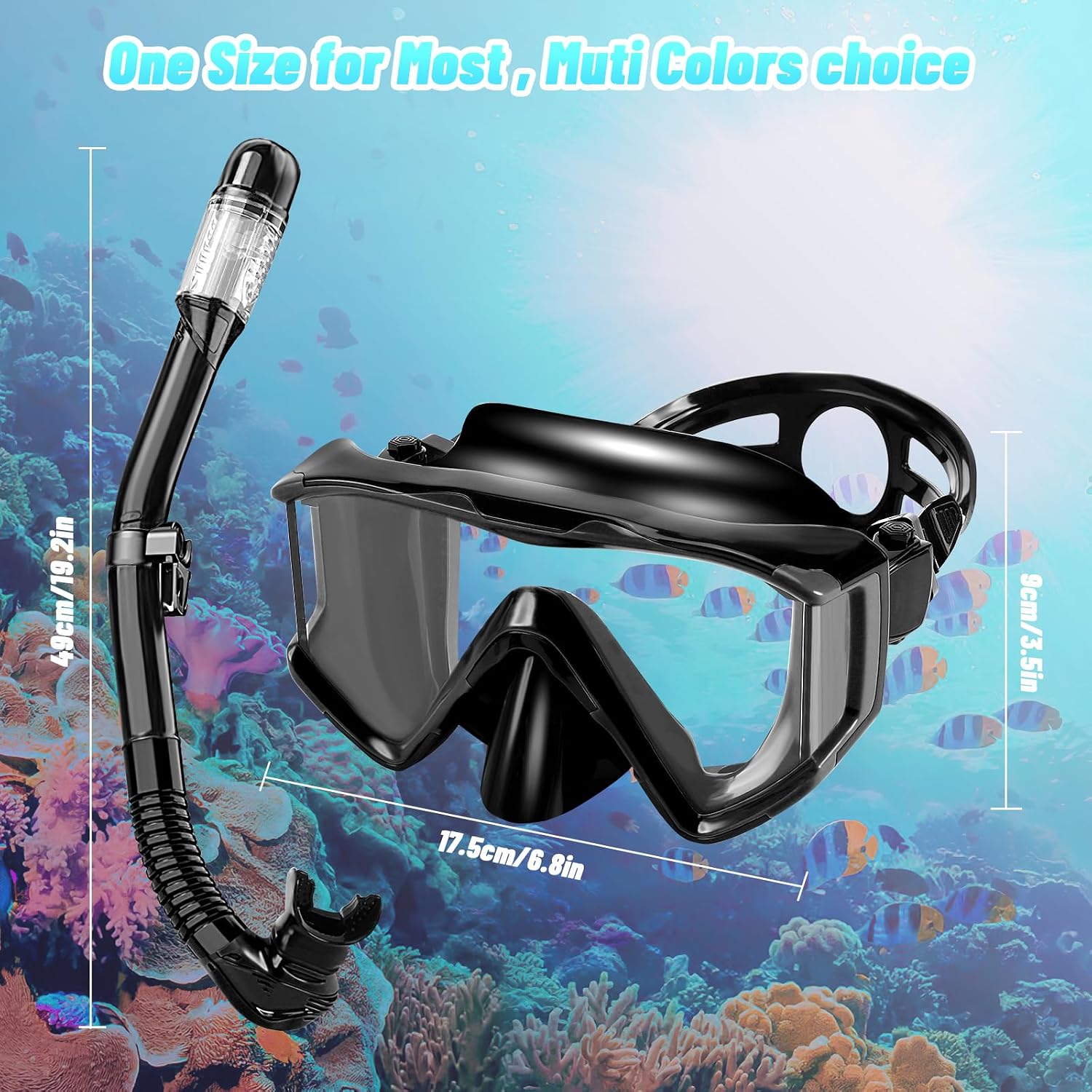 Thumbnail 4 de Set snorkeling adulti con maschera panoramica a 3 finestre e boccaglio – antiappannamento e anti-fuga
