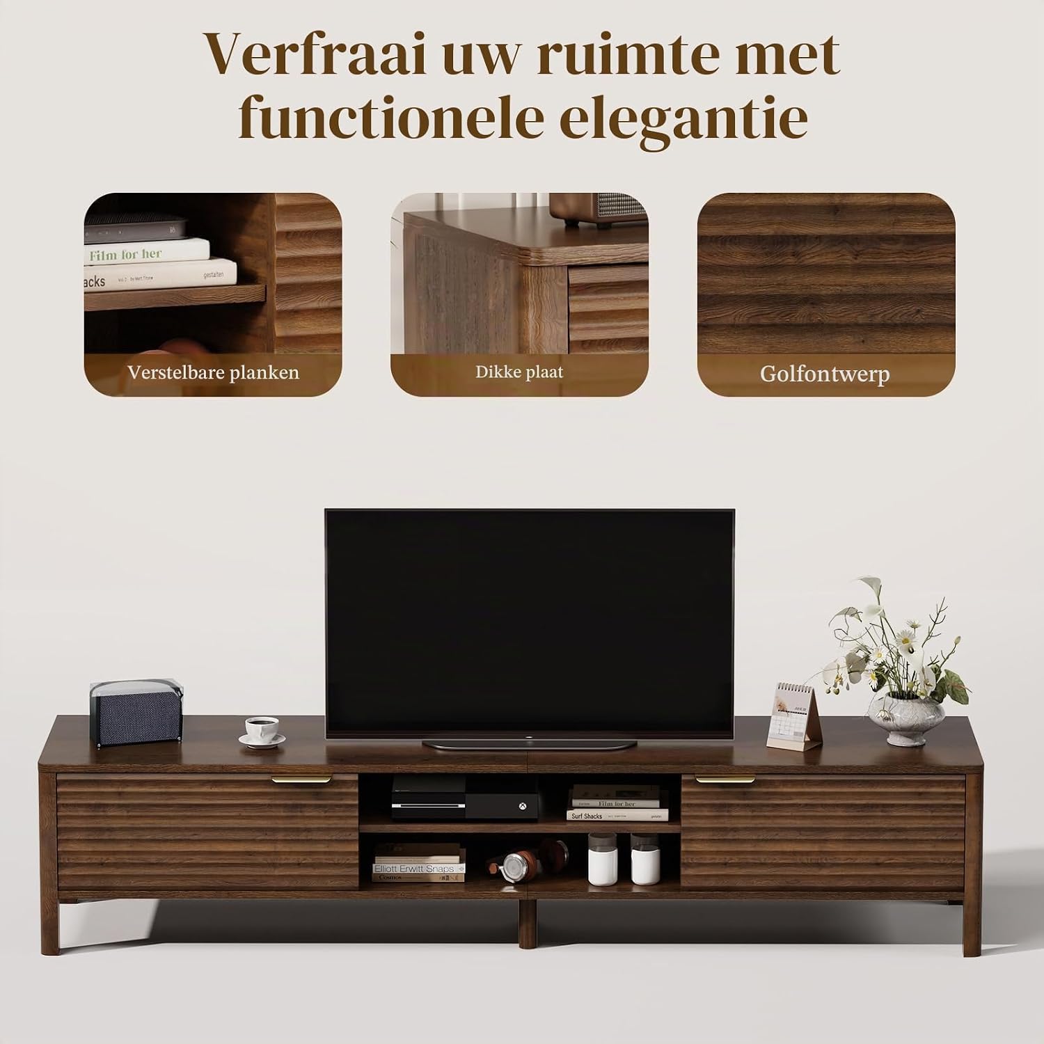 Detalle 2 de IKALIFE BND80410 tv-lowboard 180 cm in bruin met opbergruimte