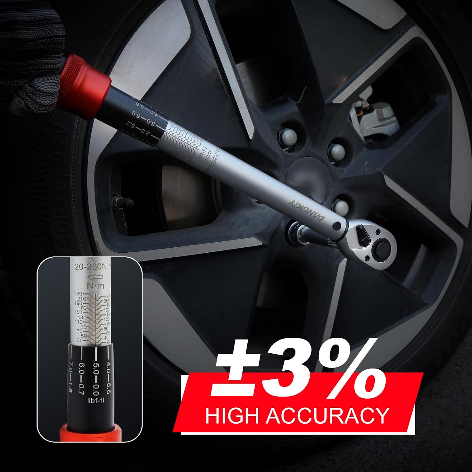 Detalle de DANGKIY Drehmomentschlüssel 1/2 Zoll Set – Präzise 20–230 Nm für Reifenwechsel & Motorrad