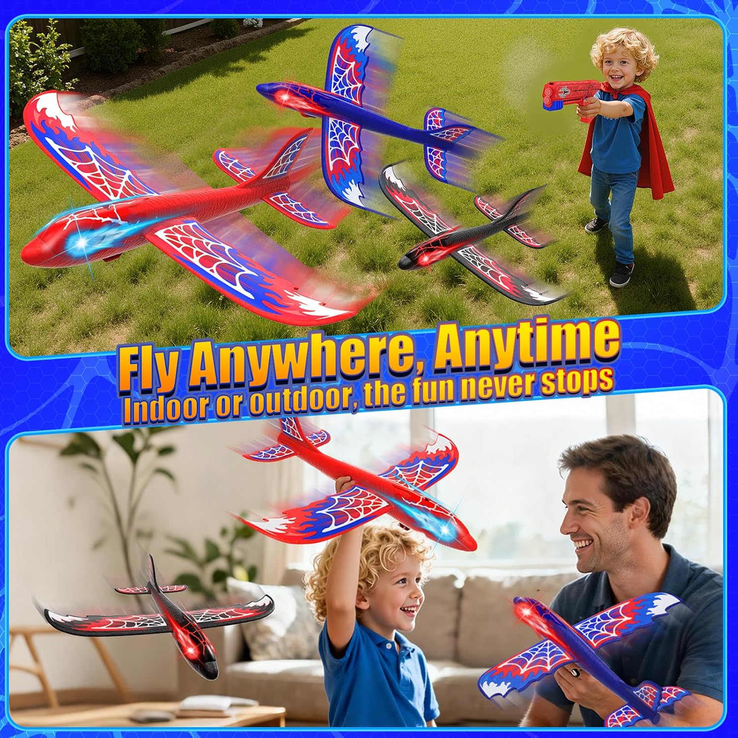 Thumbnail 3 de Cool Airplane Launcher Toy with Glowing Eyes & Web-Pattern Wings