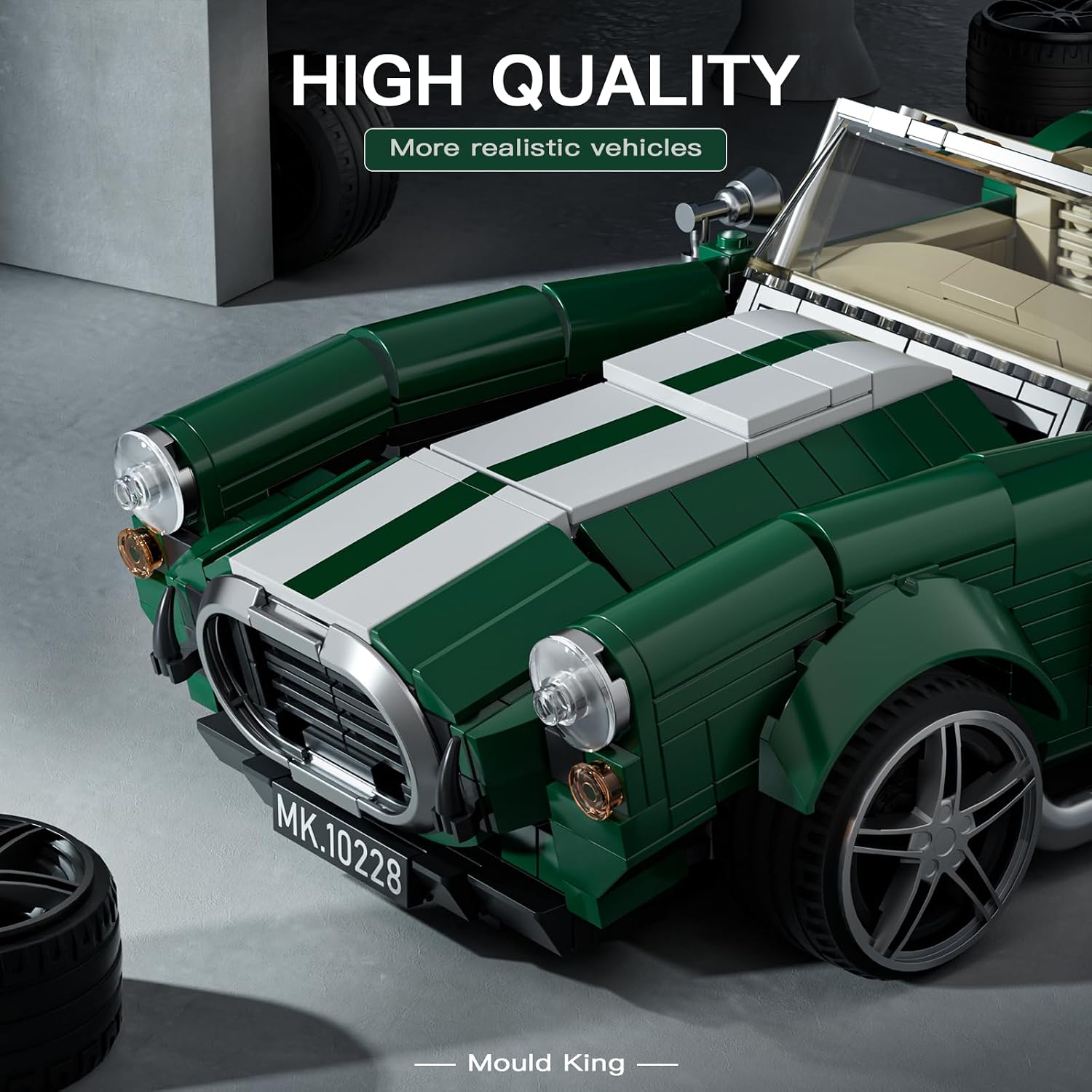 Detalle de Mould King 10228 Technik Speed Champion Oldtimer Cabriolet – Klemmbausteine Auto, 1198 Teile