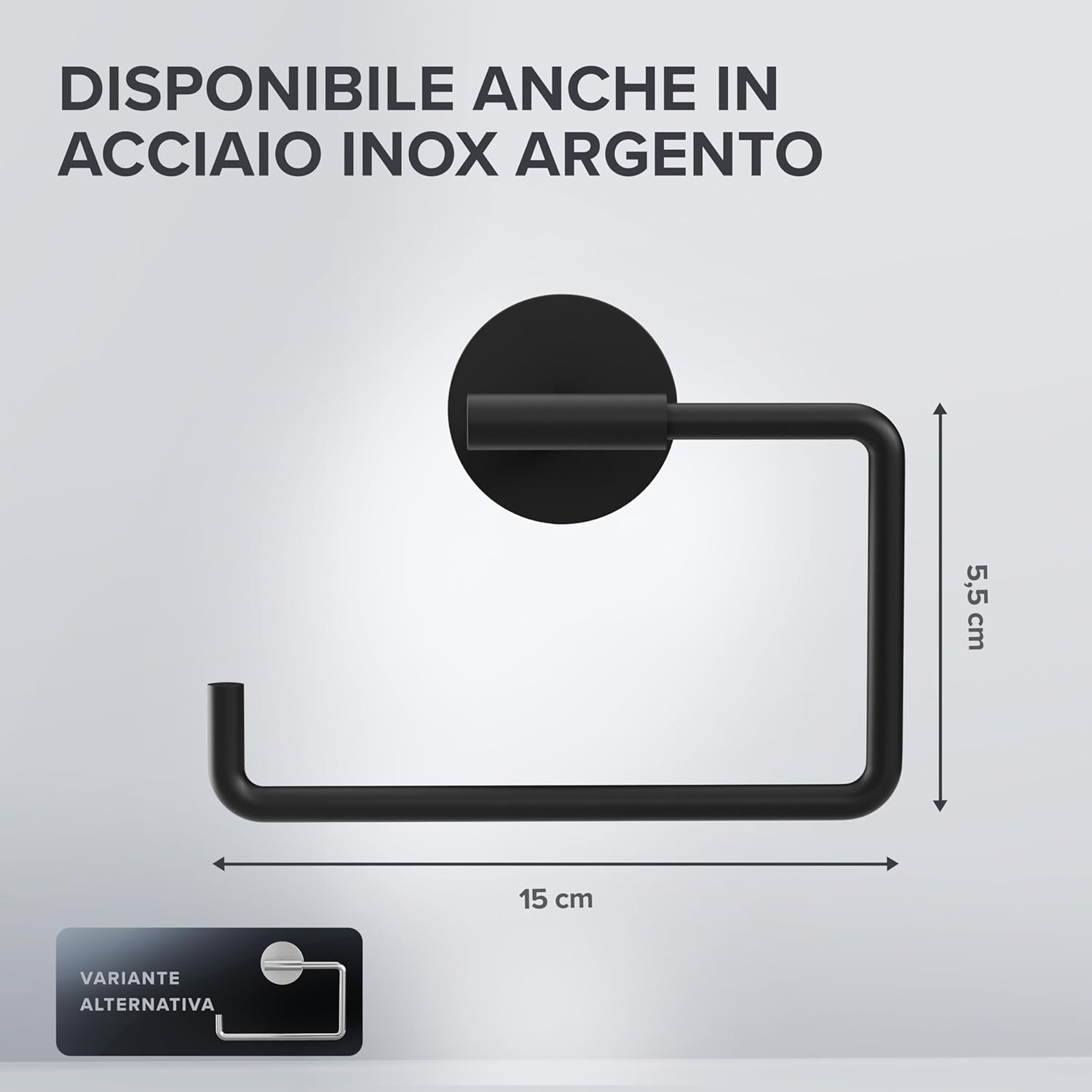 Thumbnail 2 de Portarotolo Ovimar Tromoy per foratura nero – Portarotolo autoadesivo in acciaio inox, con chiusura soft-close