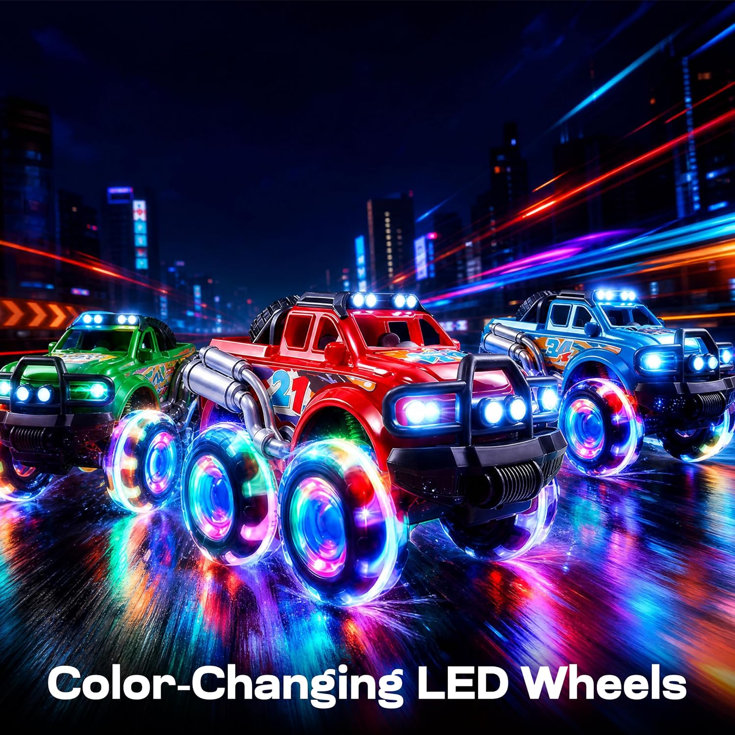 Detalle 2 de Vroomix 3Pack Monster Truck Toy with LED wheels