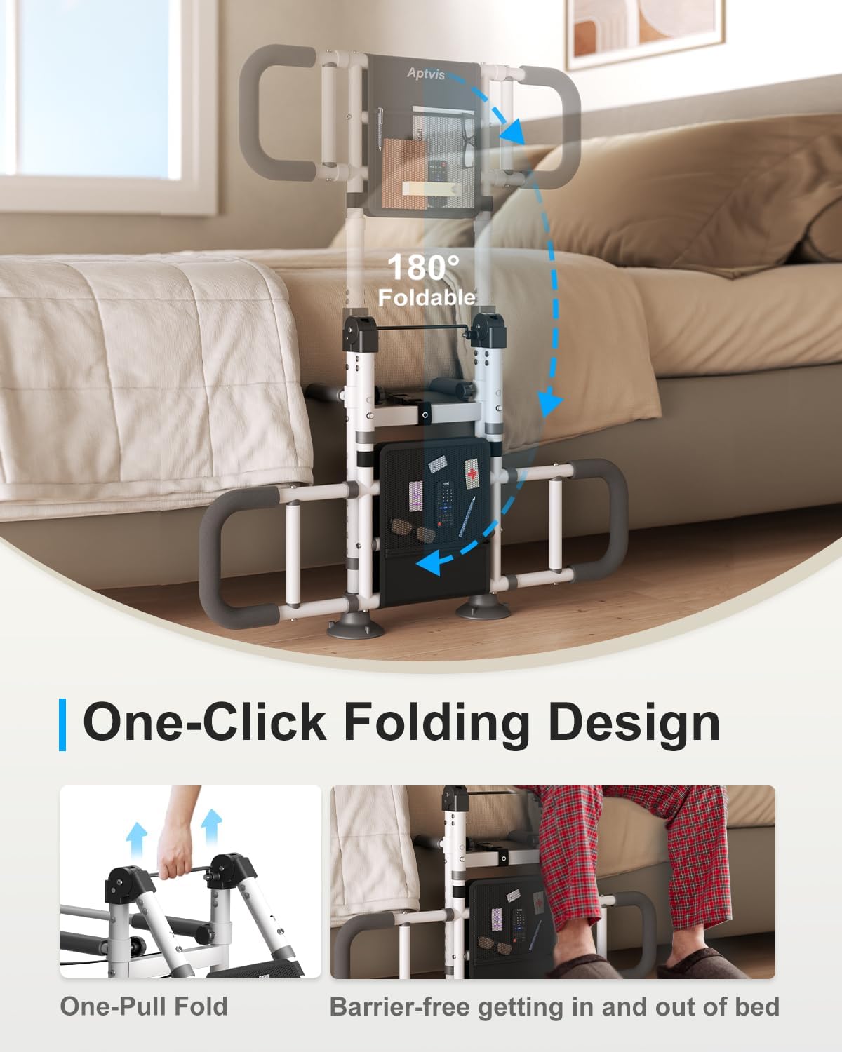 Detalle de Aptvis BE-BR021 Foldable Bed Rail for Seniors with Adjustable Height and Motion Light
