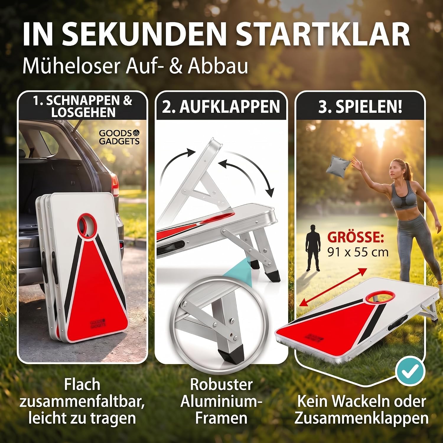 Detalle de XXL Cornhole-Spiel für Groß und Klein – Outdoor & Indoor Geschicklichkeitsspiel mit extra großen Sandsäckchen