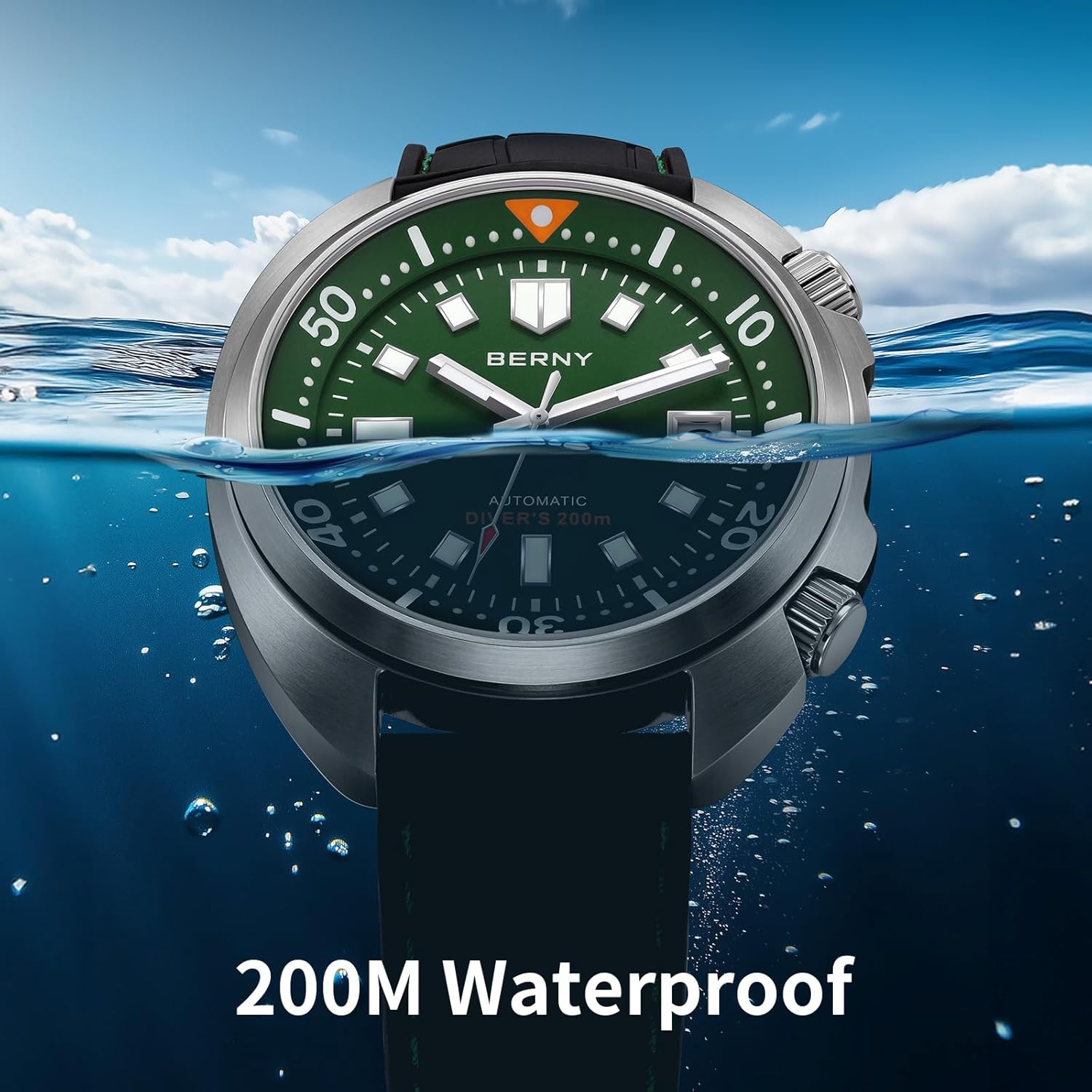 Thumbnail 4 de BERNY Automatische Herrenuhr 200M wasserdichte Tauchuhr mit Saphirglas und Super-Lumi-Ziffern