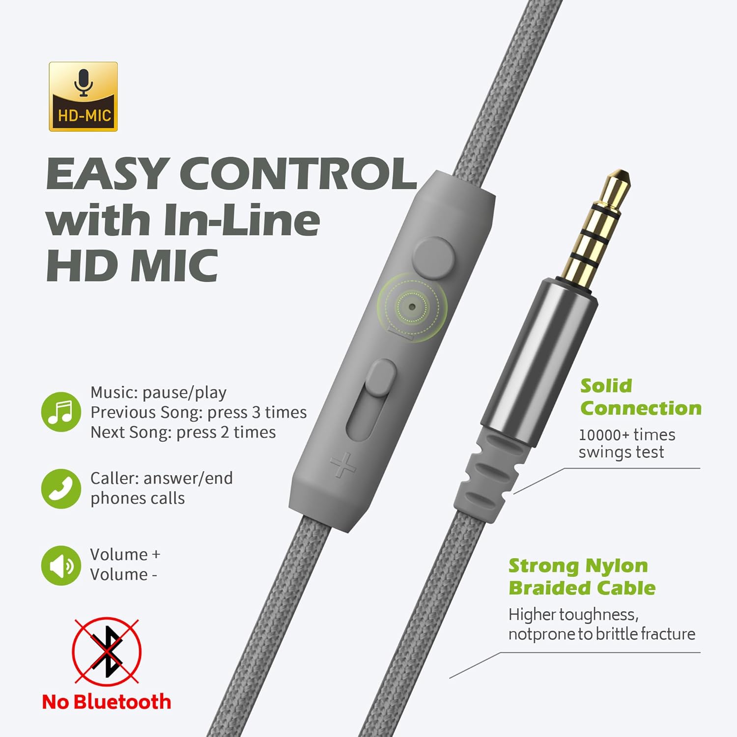 Thumbnail 3 de Ailihen C8 Foldable 3.5mm Headphones with Microphone & Volume Control (Grey/Green)