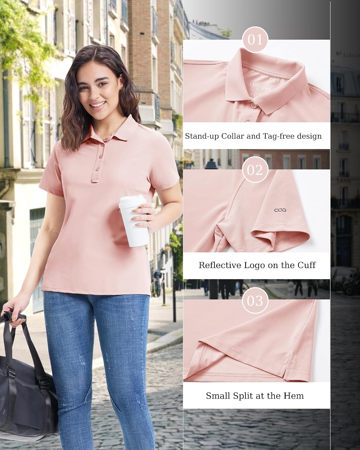 Detalle de 33,000ft Damen Poloshirt Golf Shirt – UV-Schutz, Feuchtigkeitsmanagement & Schnelltrocknend