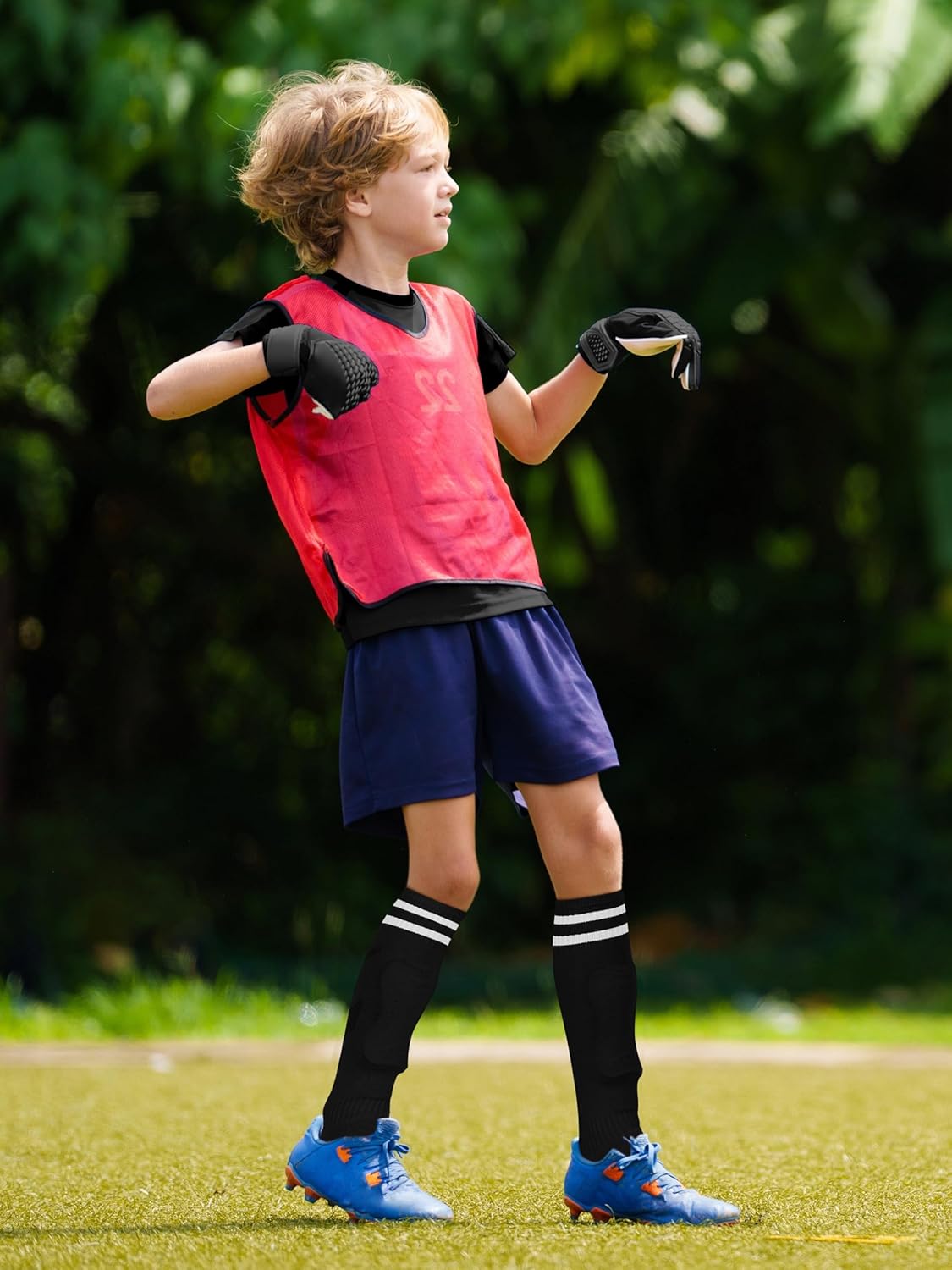 Detalle 2 de Hryrbay Kids Soccer Shin Guards and Socks (Toddler Sizes 3–15) with Double Elastic Straps
