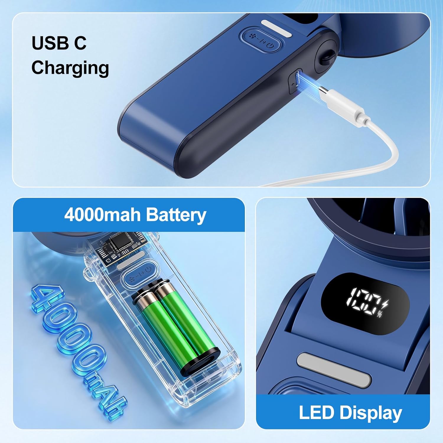 Thumbnail 3 de LIPETY Portable Turbo HandHeld Fan: Compact, USB-C Rechargeable with Digital Display