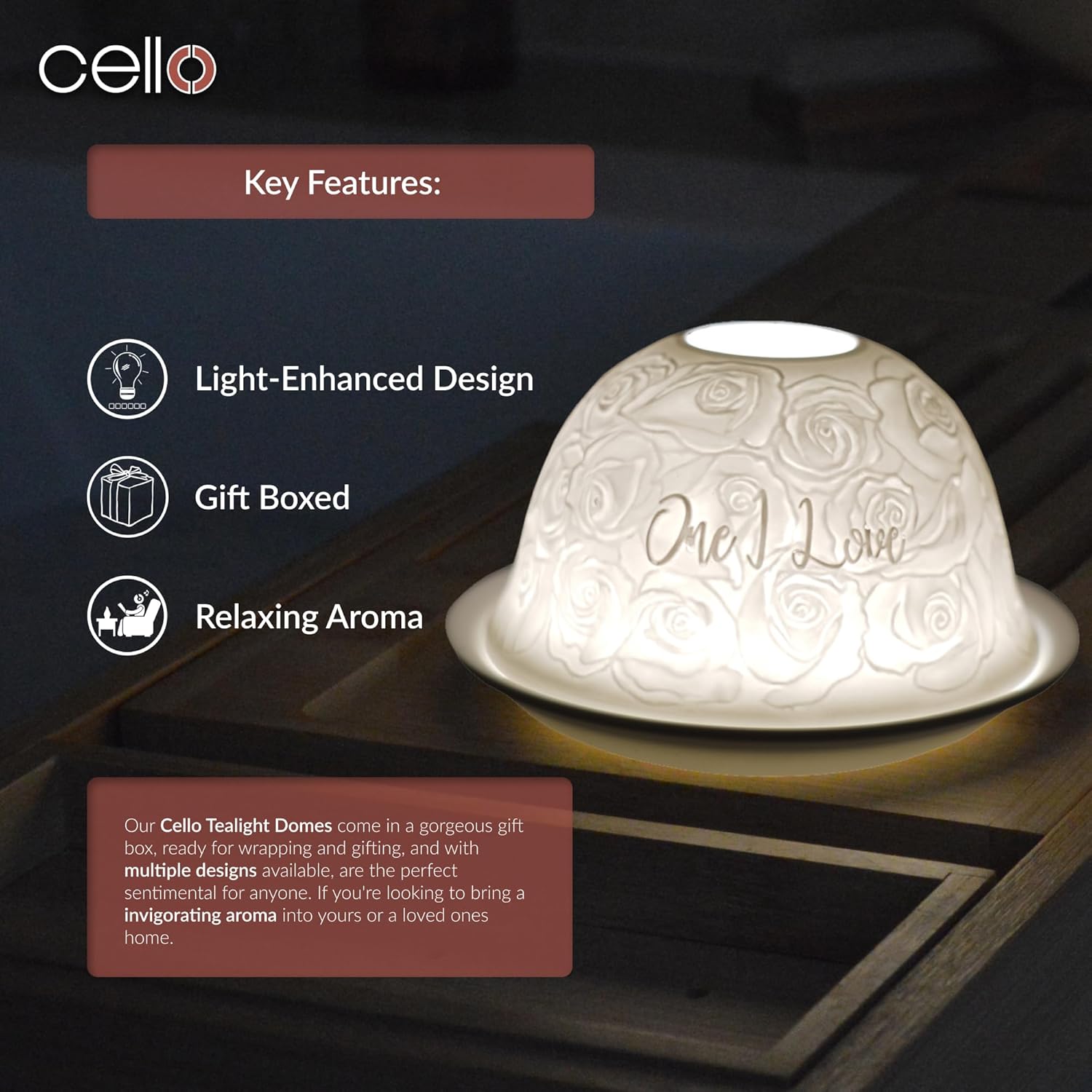 Thumbnail 4 de Cello Porcelain Tealight Holder Dome – “One I Love” 3D projection lithophane candle warmer by One I Love Design