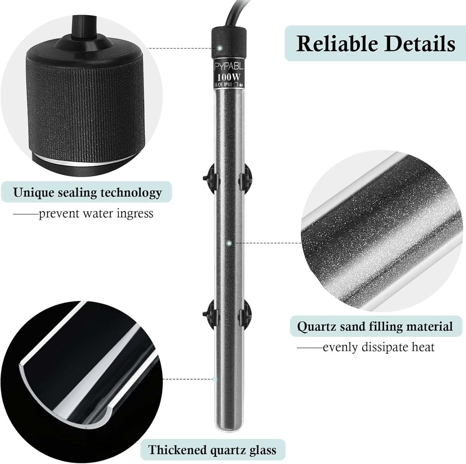Detalle 2 de PYPABL Mini Submersible Fish Tank Heater 100W with External Temperature Controller (35-100L)