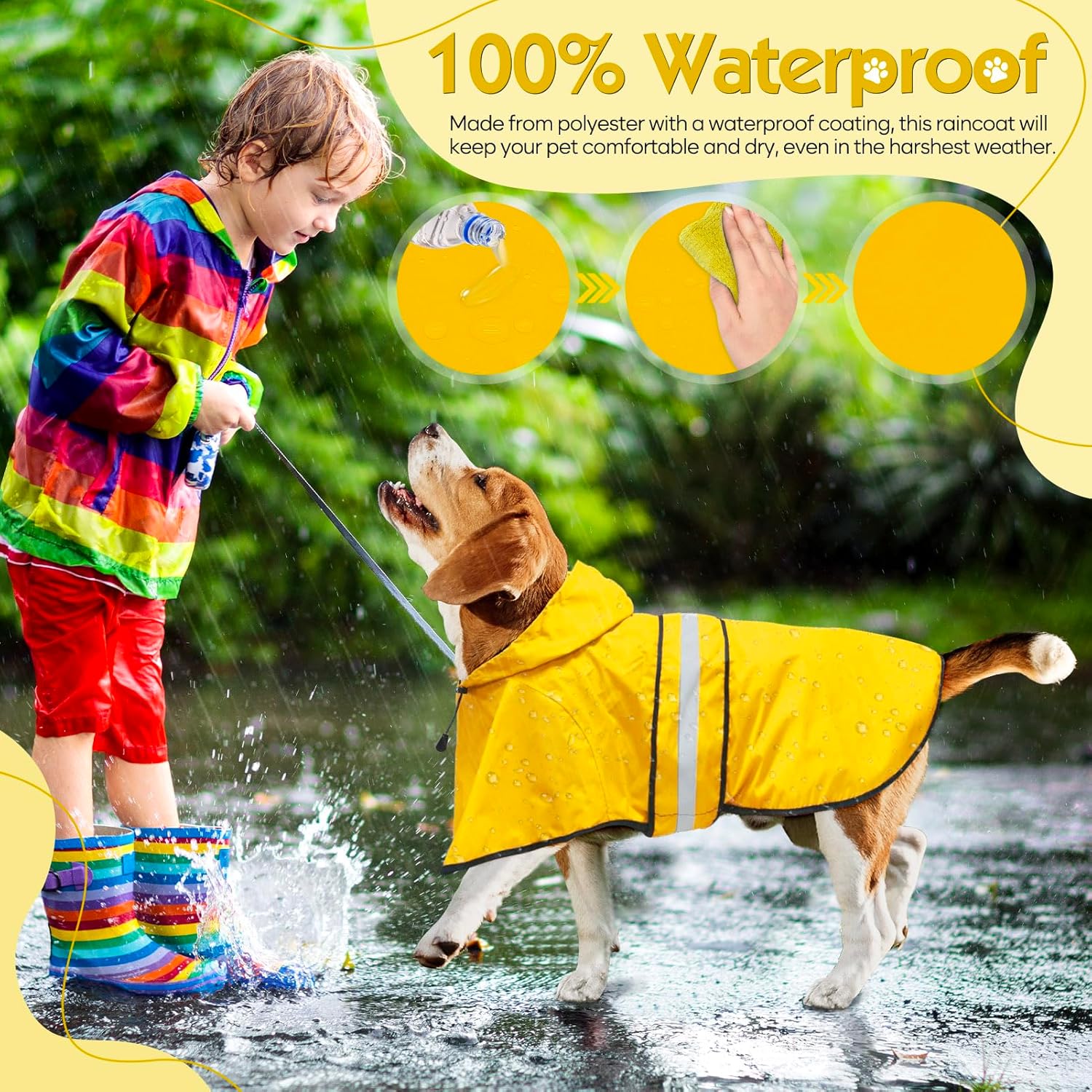Detalle 2 de Weesiber Waterproof Dog Coat with Hood, Reflective Rain Jacket for Small Dogs