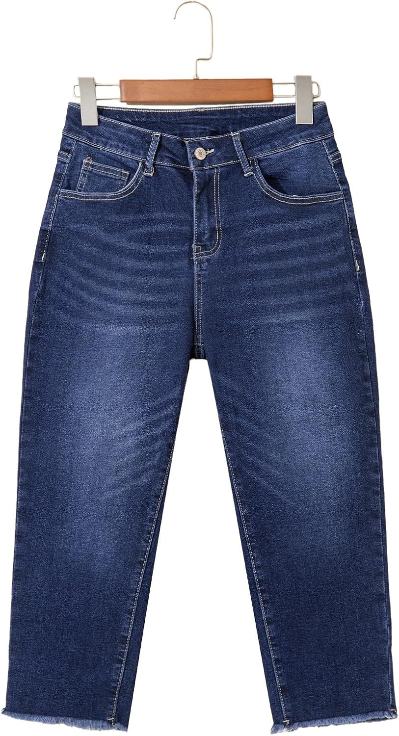 Thumbnail 6 de Sidefeel Women’s Capri Jeans — High-Waisted Straight Leg with Raw Hem