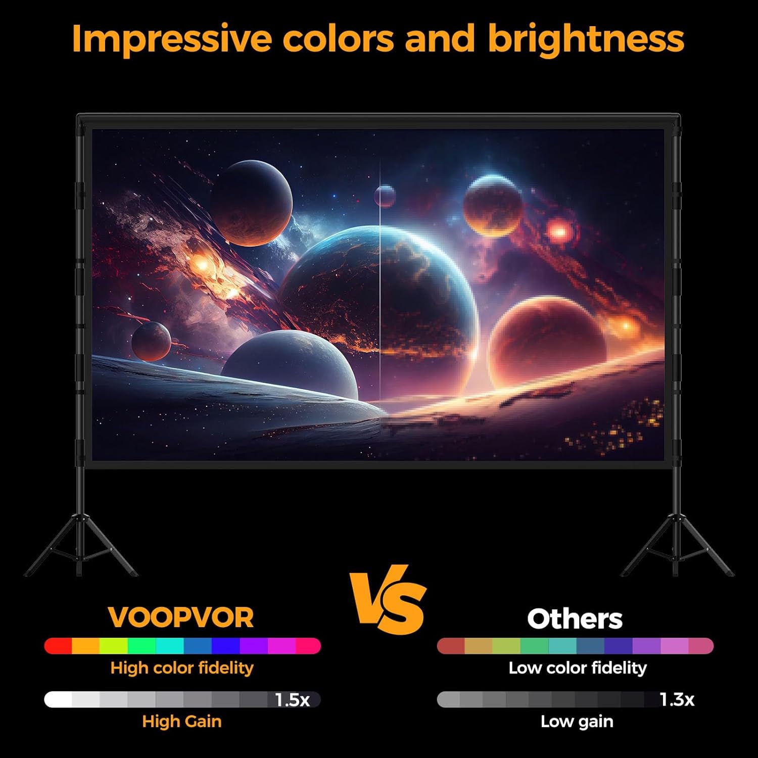 Detalle de VOOPVOR 100-inch Outdoor Projector Screen with Stand — Portable 16:9, Wrinkle-Free, 4K HD Ready