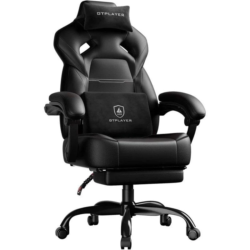 Detalle de GTPLAYER Silla Gaming con Reposapiés y Soporte Lumbar, Ajustable y Giratoria – 200 Kg – Negro