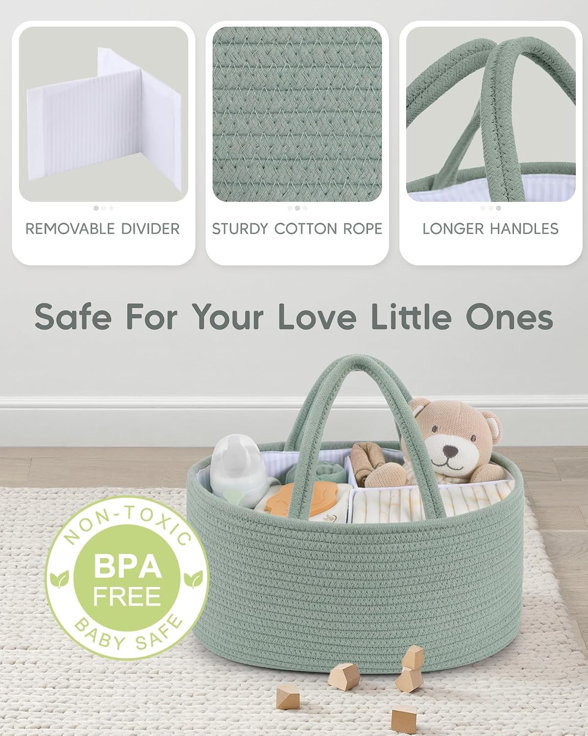 Thumbnail 2 de Maliton Nappy Caddy: Cotton Rope Baby Diaper Organiser with Detachable Compartments