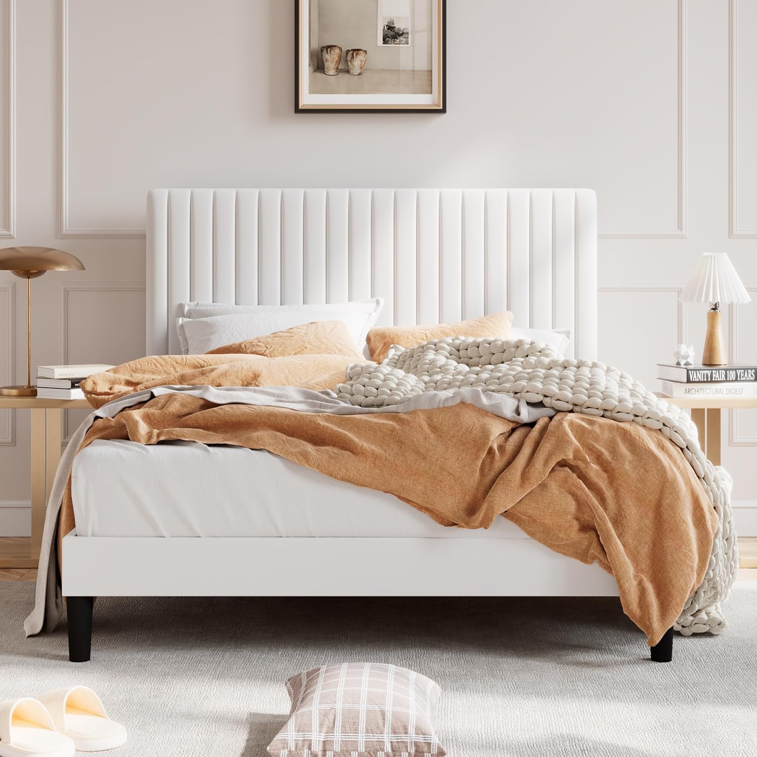 Detalle de SHA CERLIN Upholstered Platform Bed Frame, Velvet