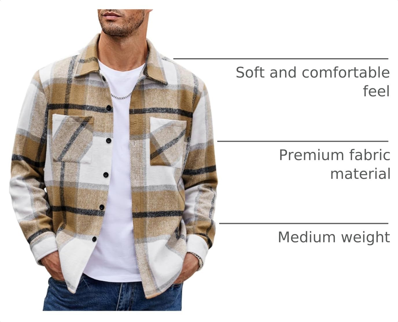 Detalle 2 de COOFANDY Men's Plaid Flannel Shirt Jacket
