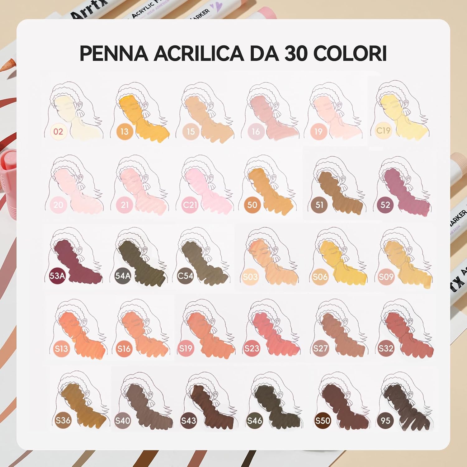 Detalle 2 de Arrtx 30 Pennarelli Acrilici Color Pelle
