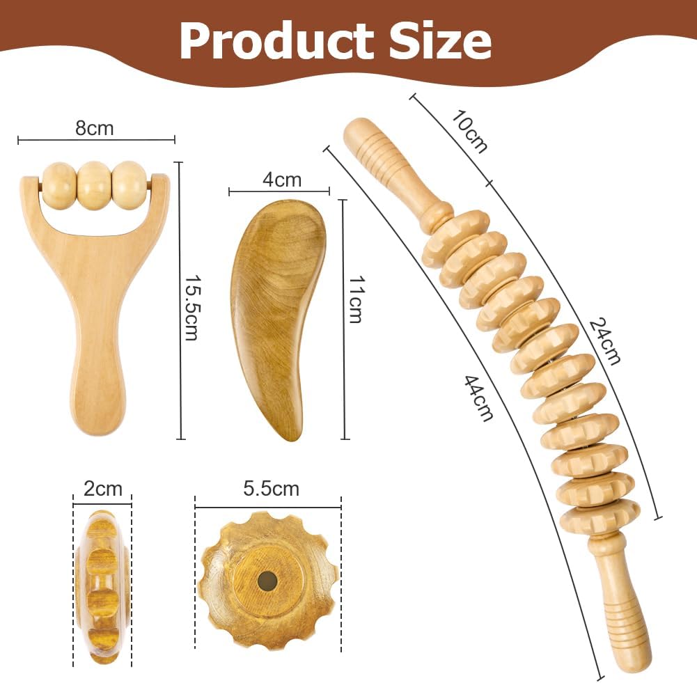 Thumbnail 4 de ACWOO 3 pezzi: Rullo Massaggio Cellulite di Legno, Guasha e Bastone per Drenaggio Linfatico