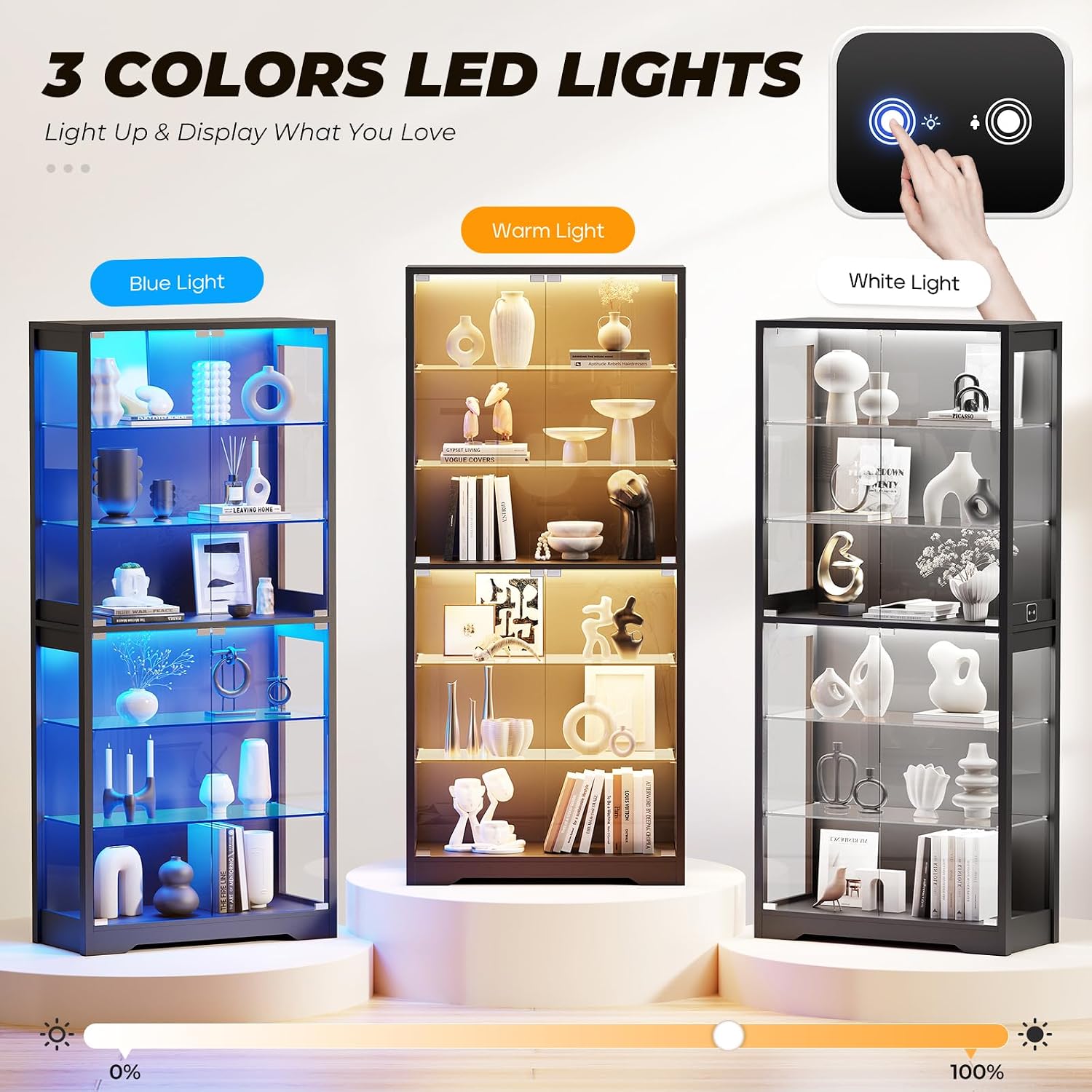 Thumbnail 2 de BROTTAR BD019B 71-Inch Display Cabinet with Glass Door, Adjustable Shelves and 3-Color Lights