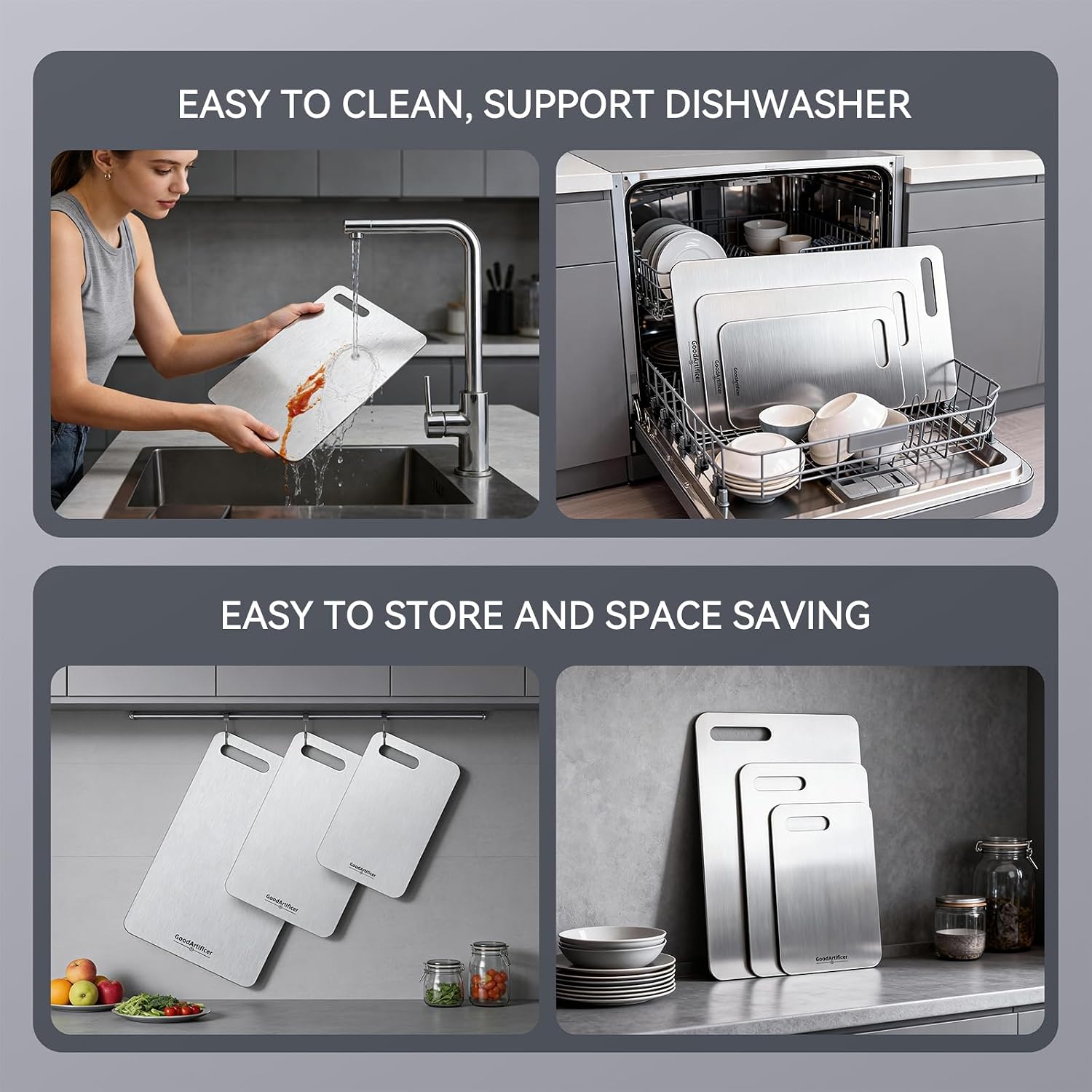 Thumbnail 6 de Titanium Cutting Boards Set of 3: 100% Pure Titanium, Double-Sided, Dishwasher Safe