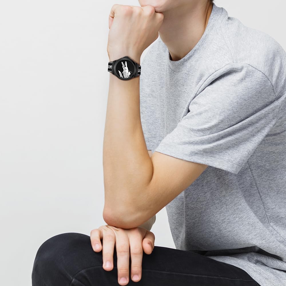 Detalle de Lacoste Analog Quarzuhr NEOCROC für Herren – 42 mm Gehäuse, schwarzes Zifferblatt, Silikonband
