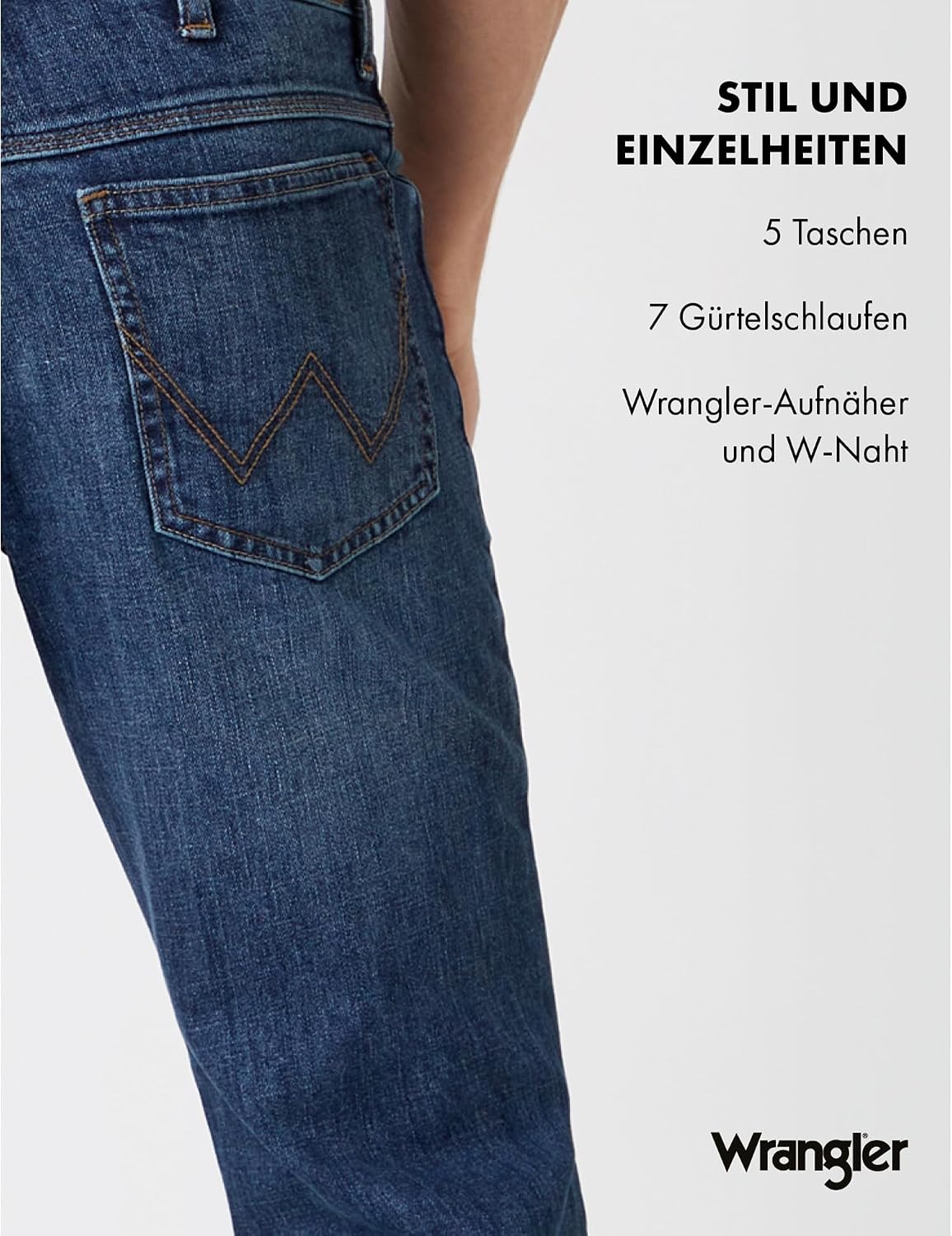 Detalle de Wrangler Herren Jeans Straight – Mid Waist, Regular Fit, Authentic Blue