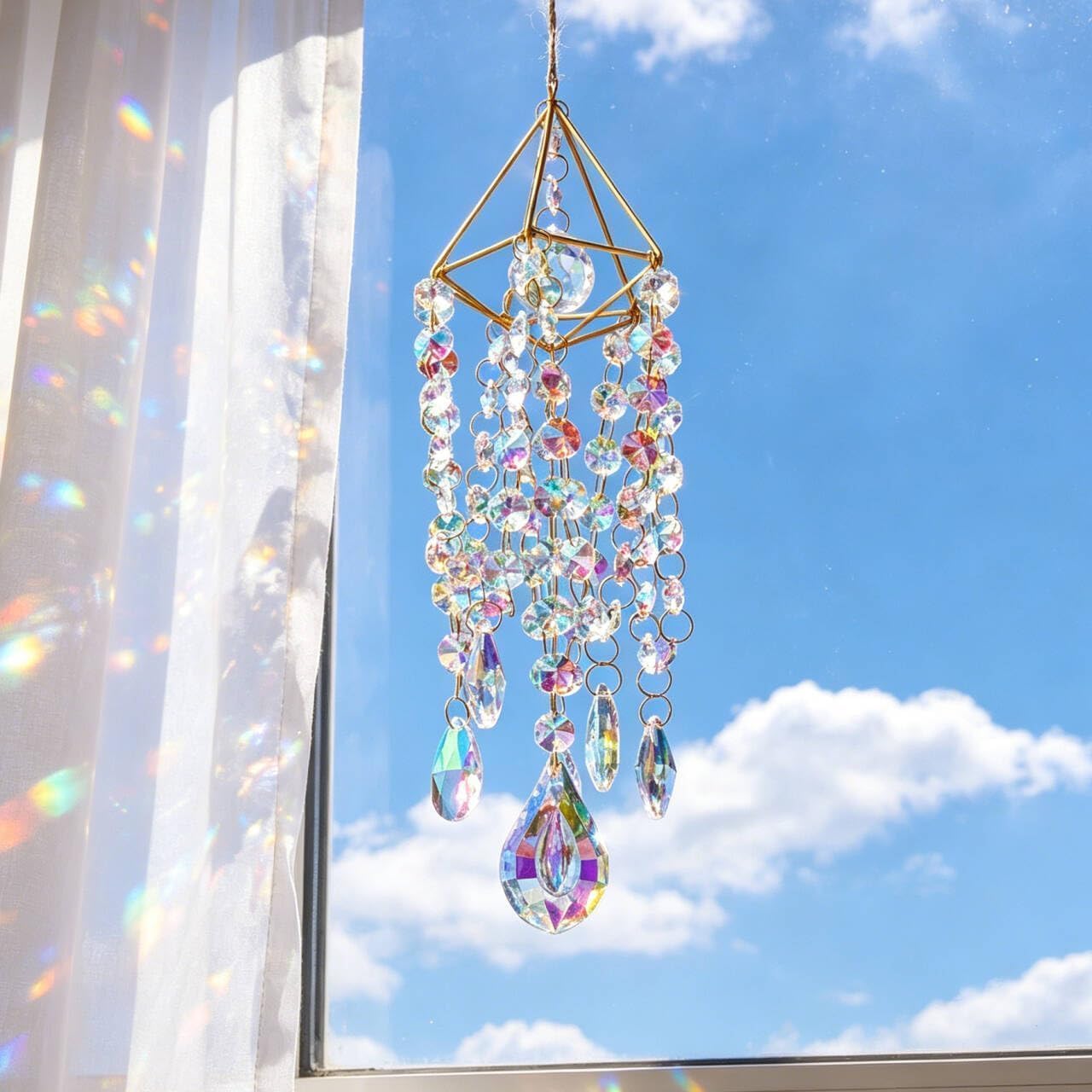 Detalle 2 de HDCRYSTALGIFTS Crystal Suncatcher with K9 Prisms and Gold-Plated Metal