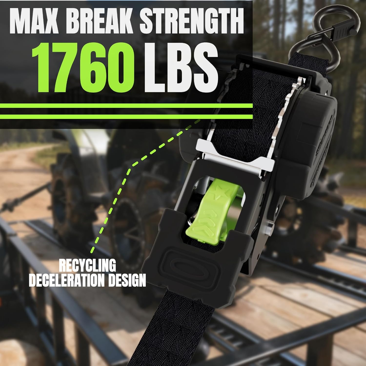 Thumbnail 1 de Retractable Ratchet Straps 1 in x 12 ft Heavy-Duty Auto-Retract Tie Downs (2-Pack) — 1760 lb Break Strength